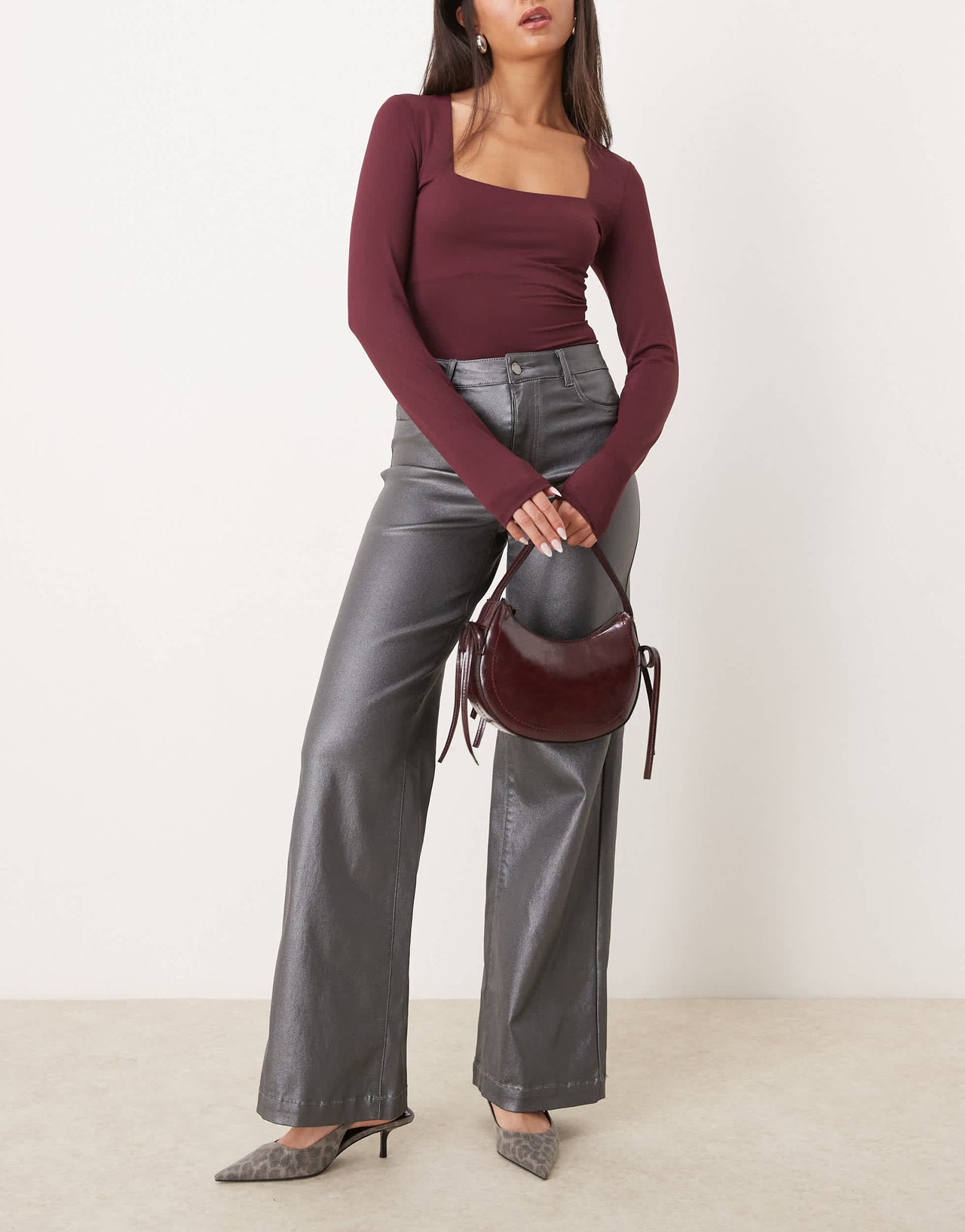 JDY high waisted wide leg metallic jeans in grey