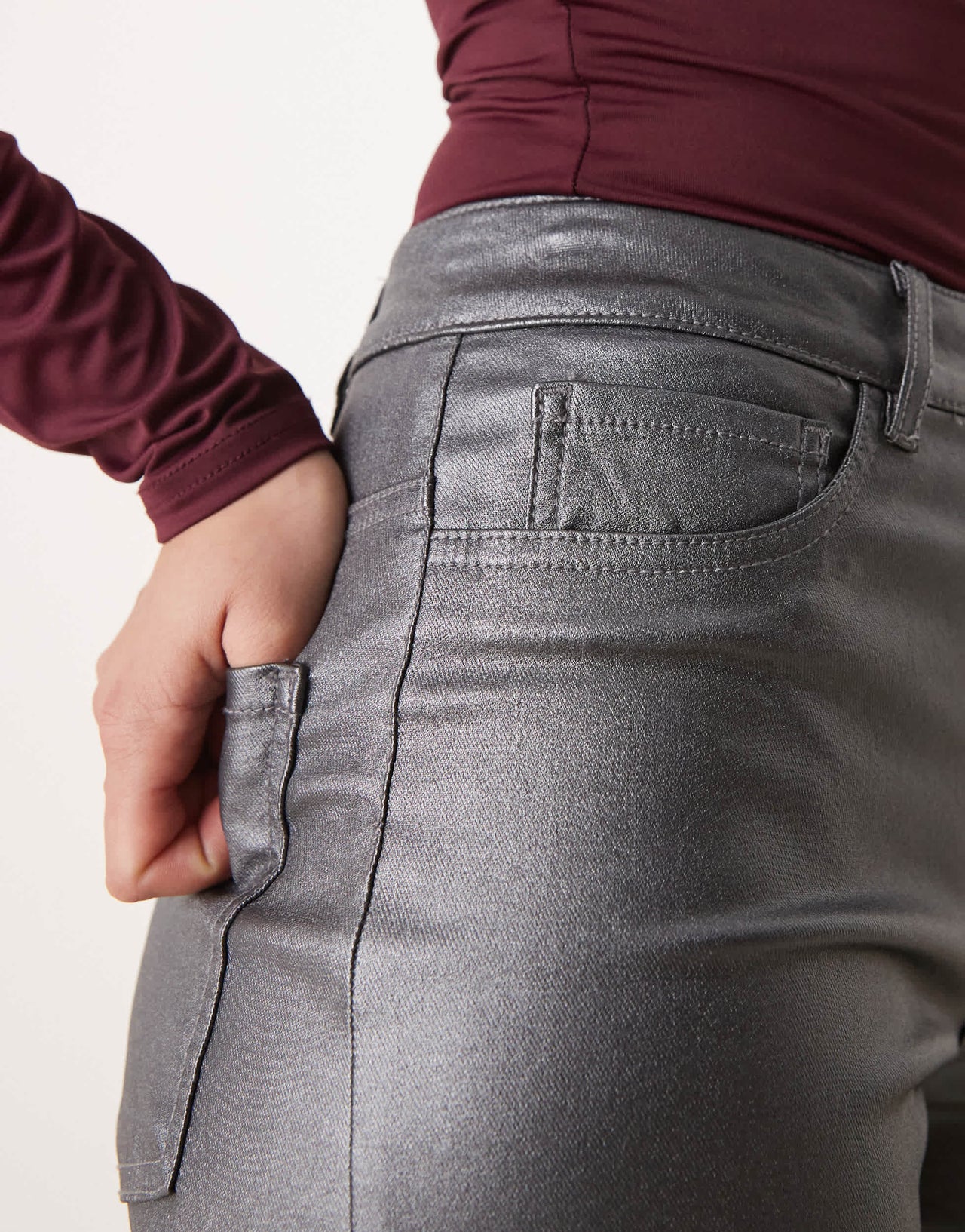 JDY high waisted wide leg metallic jeans in grey