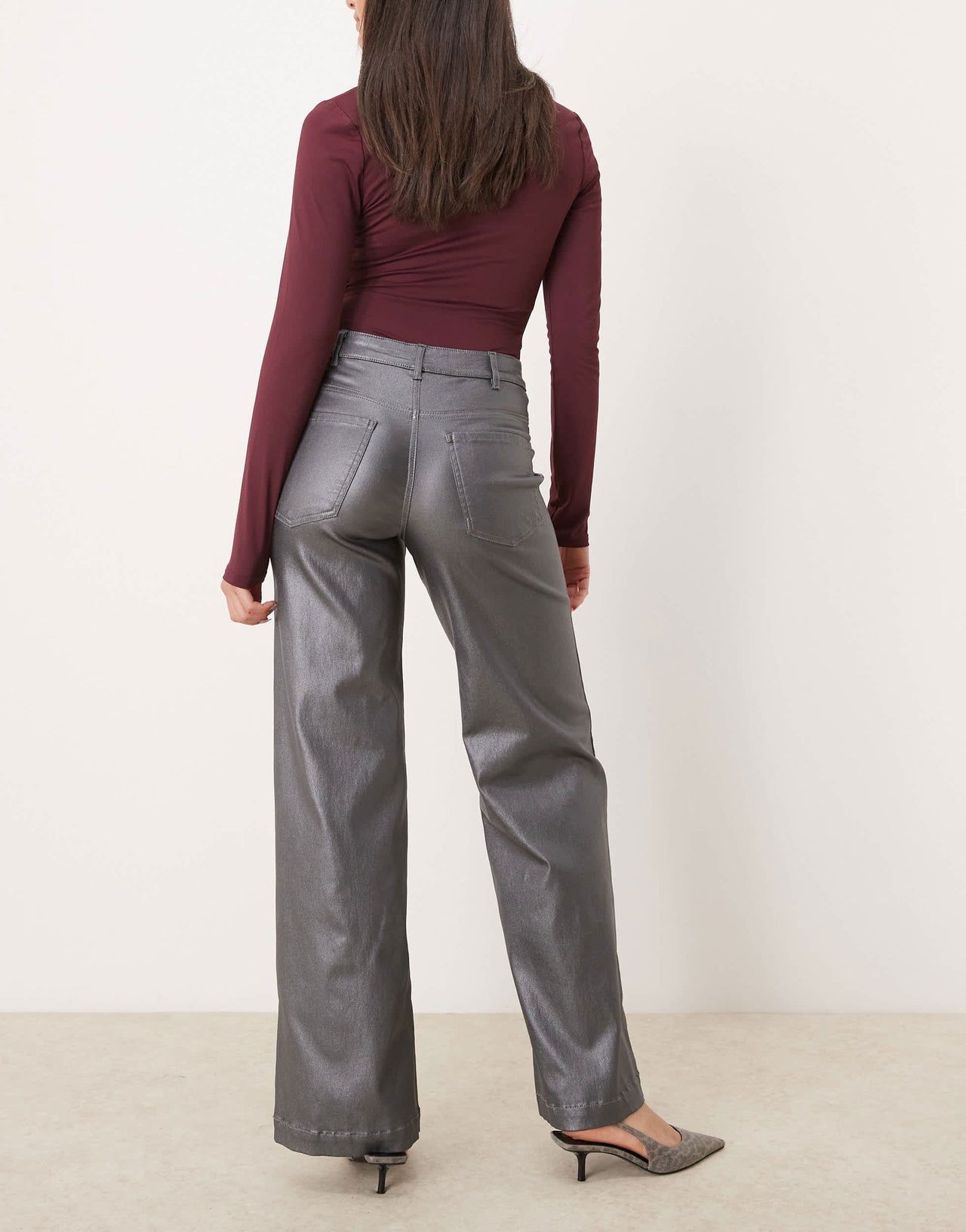 JDY high waisted wide leg metallic jeans in grey