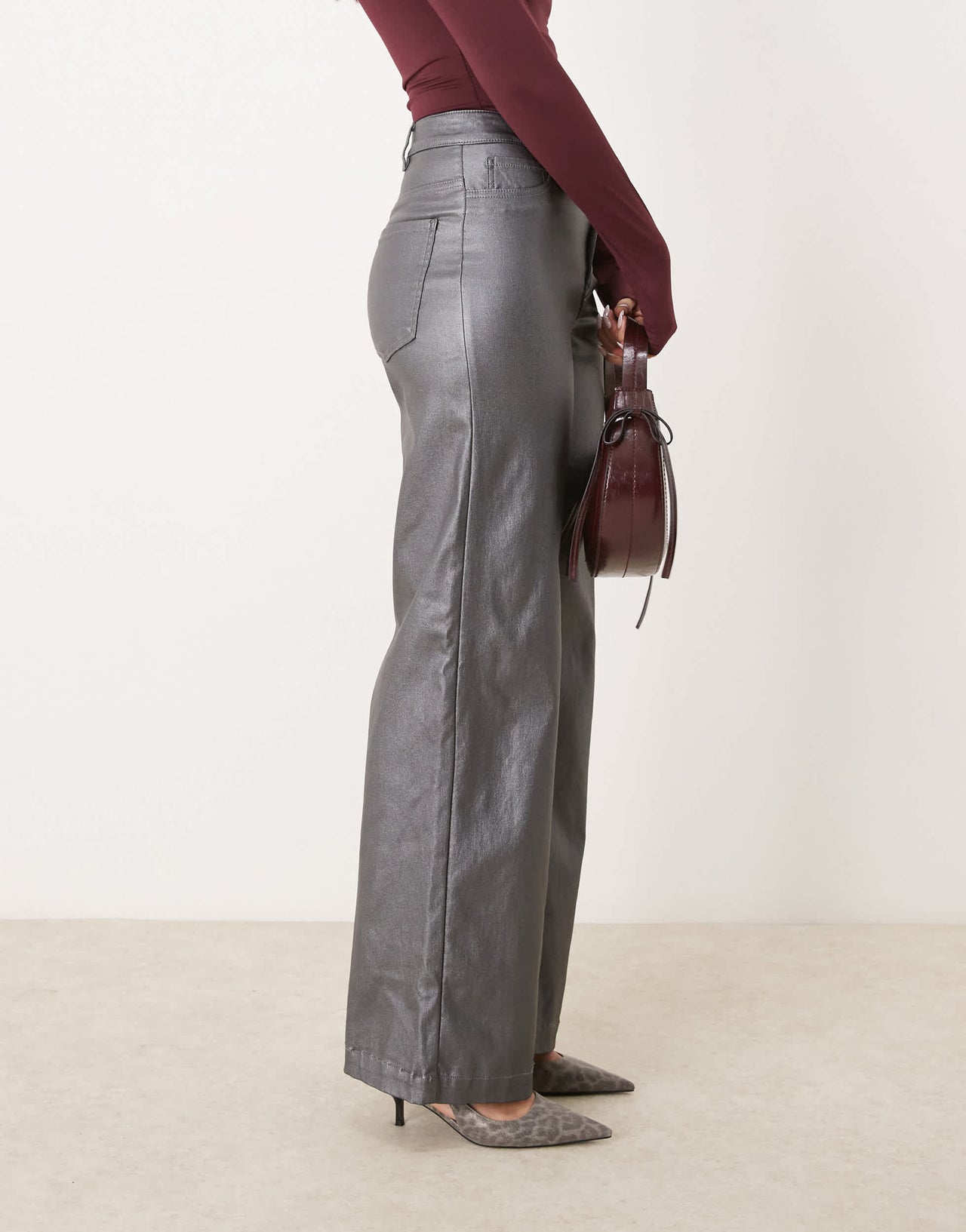 JDY high waisted wide leg metallic jeans in grey
