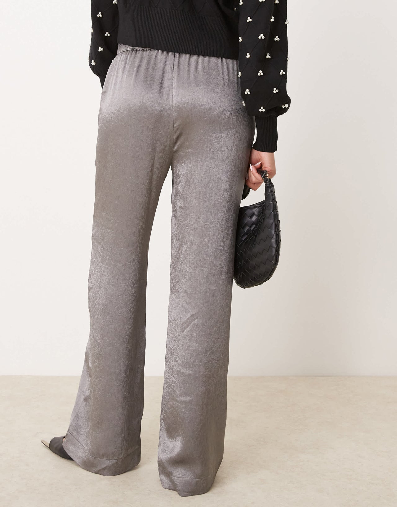 JDY wide leg metallic trousers in grey