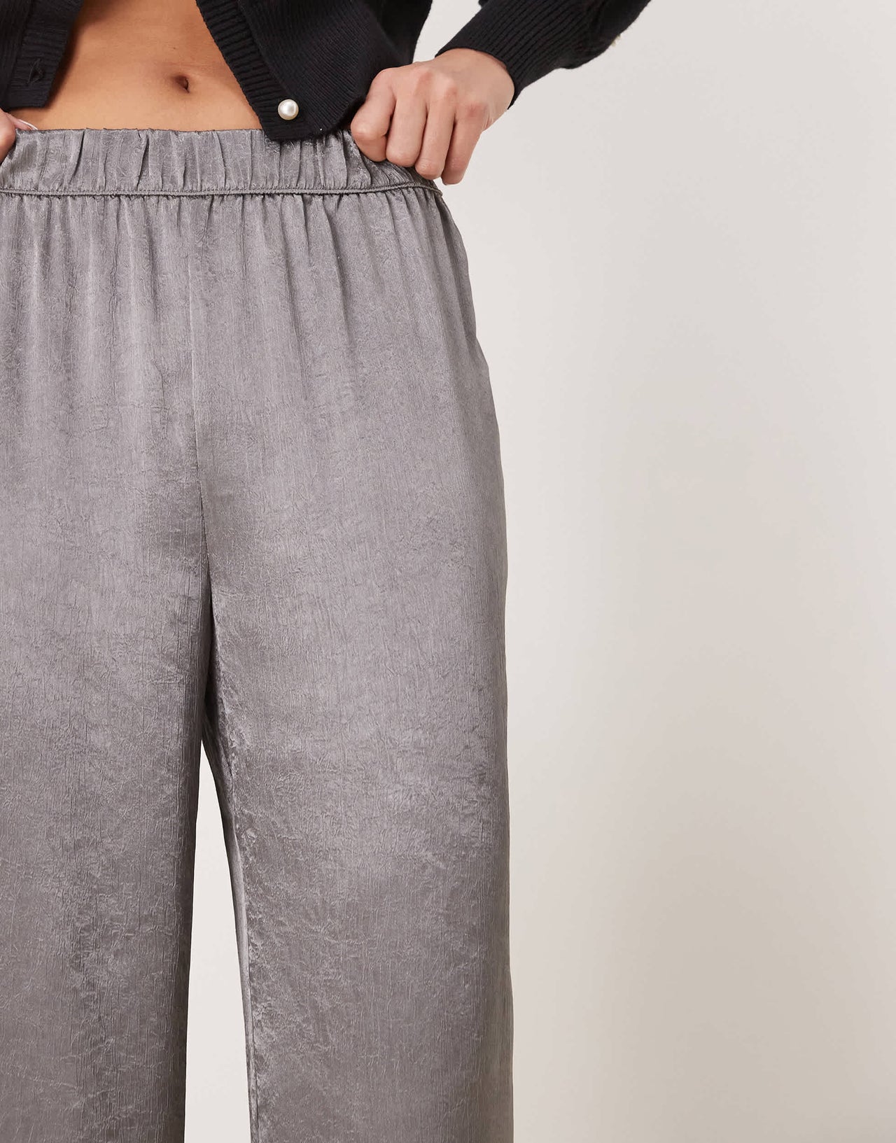 JDY wide leg metallic trousers in grey