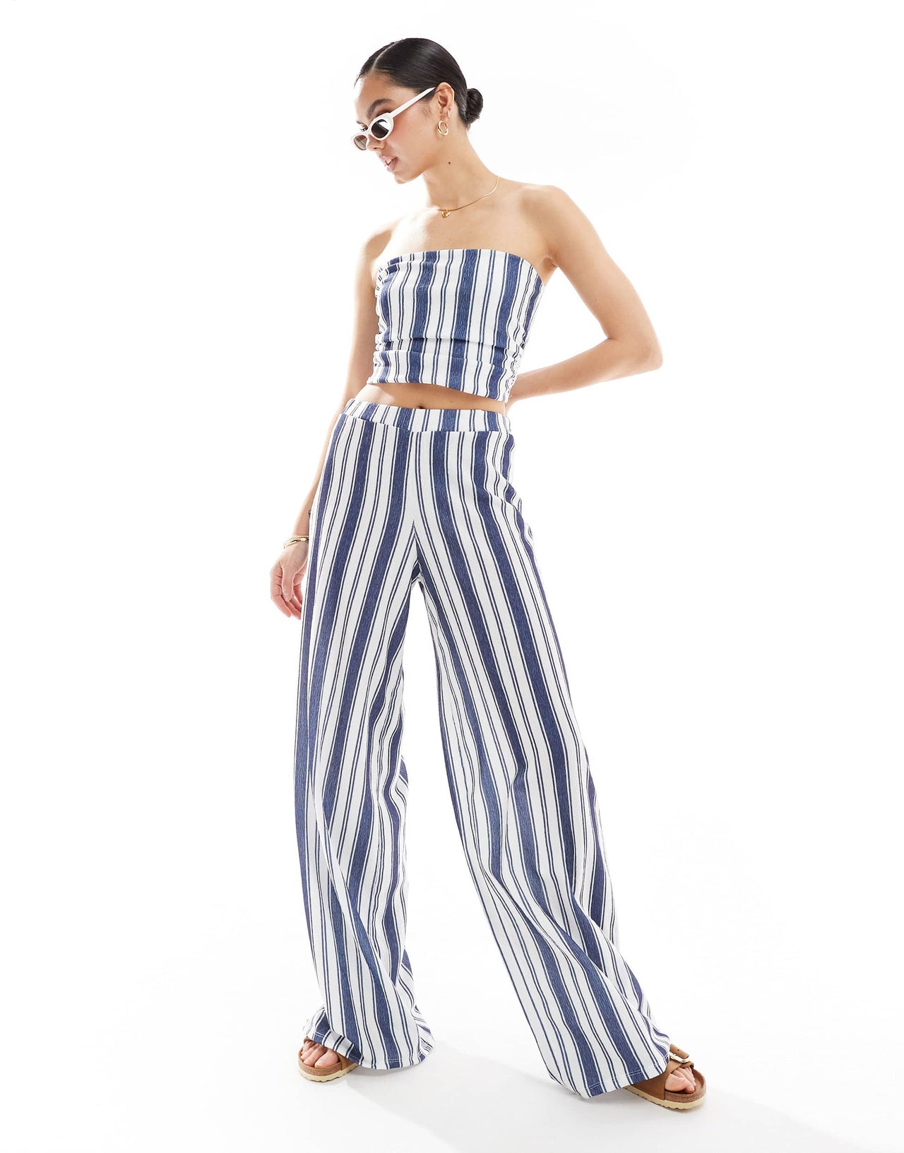 ASOS DESIGN co-ord textured bandeau top in stripe