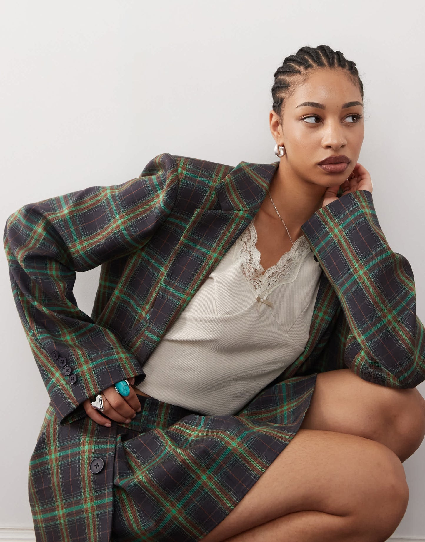 COLLUSION oversized blazer in green check