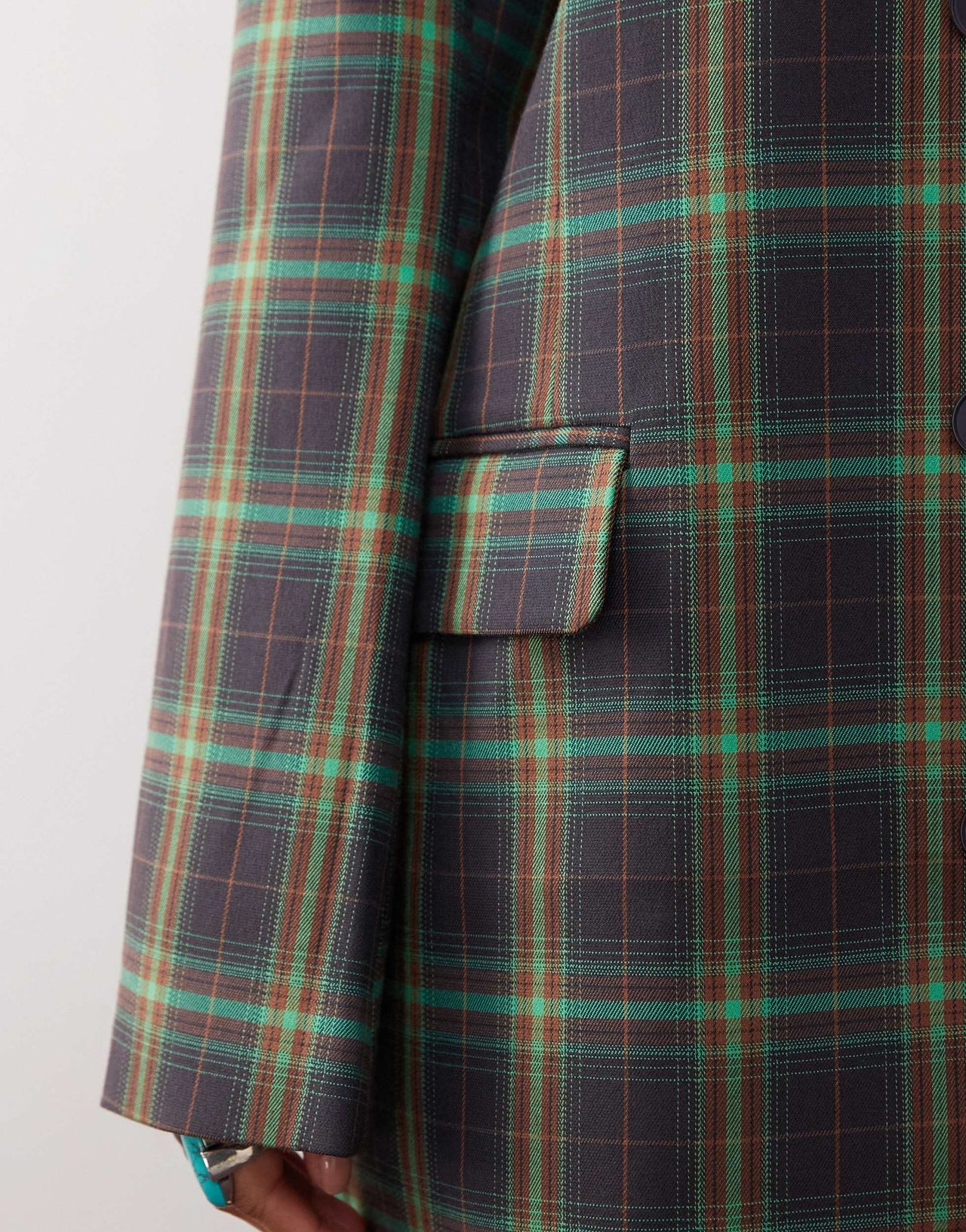 COLLUSION oversized blazer in green check