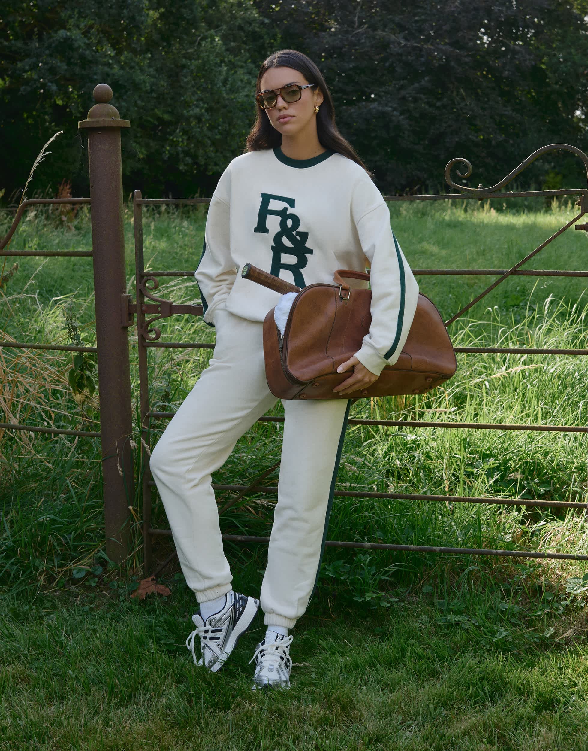 4th & Reckless Sloane cuff jogger in green and cream contrast