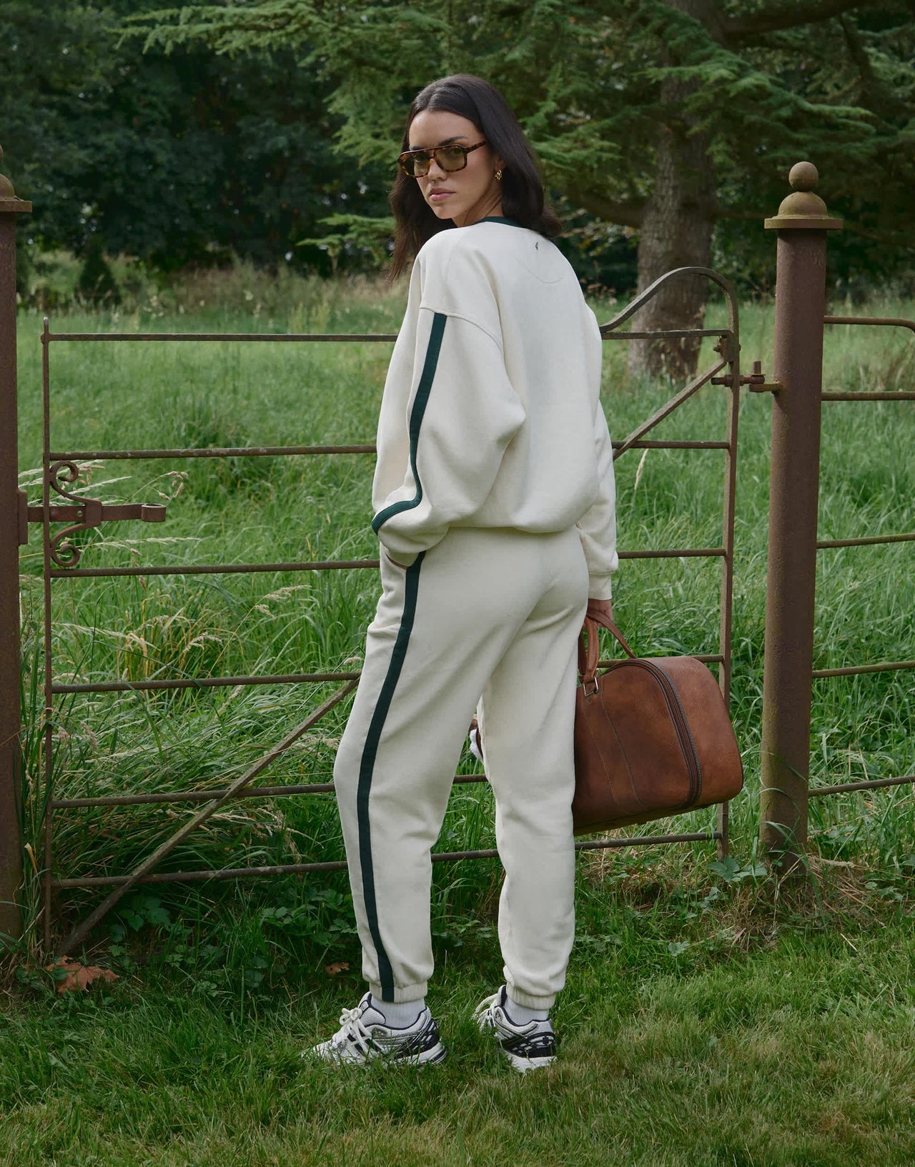 4th & Reckless Sloane cuff jogger in green and cream contrast