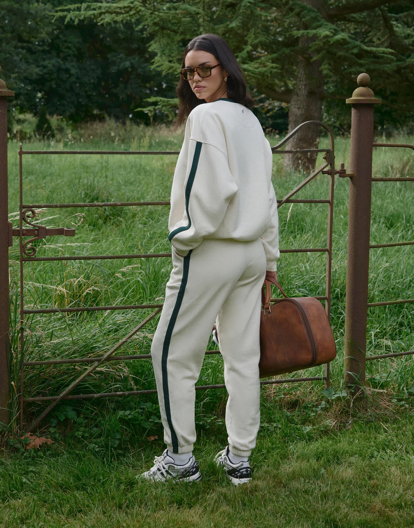 4th & Reckless Sloane cuff jogger in green and cream contrast