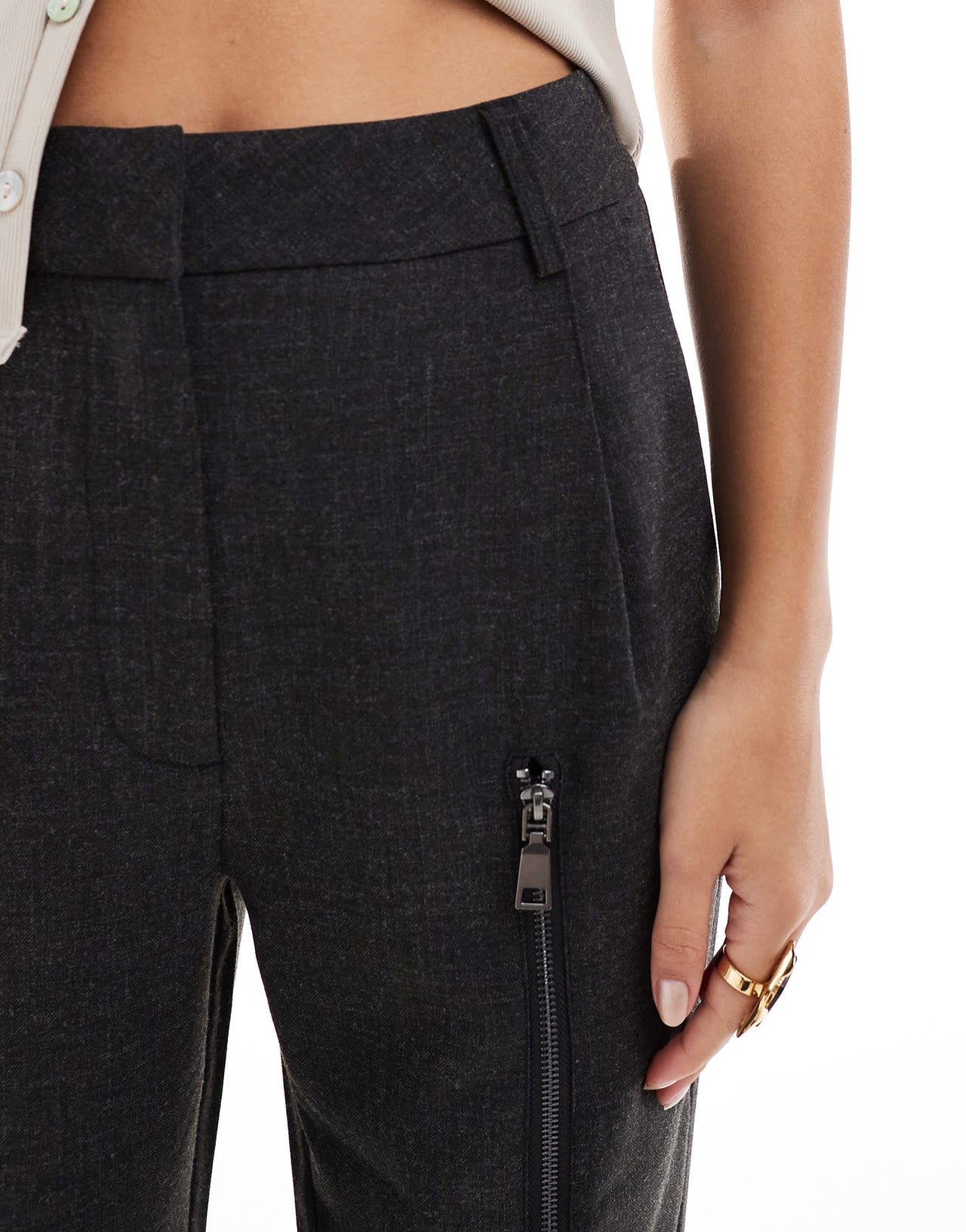 ASOS DESIGN zip leg tailored trouser in charcoal