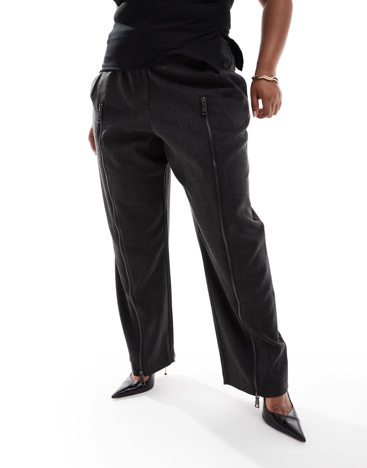 ASOS DESIGN Curve zip leg tailored trouser in charcoal