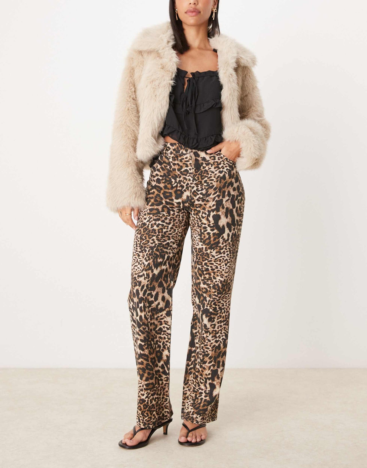 The Frolic exclusive lace pocket detail straight leg jeans in leopard print