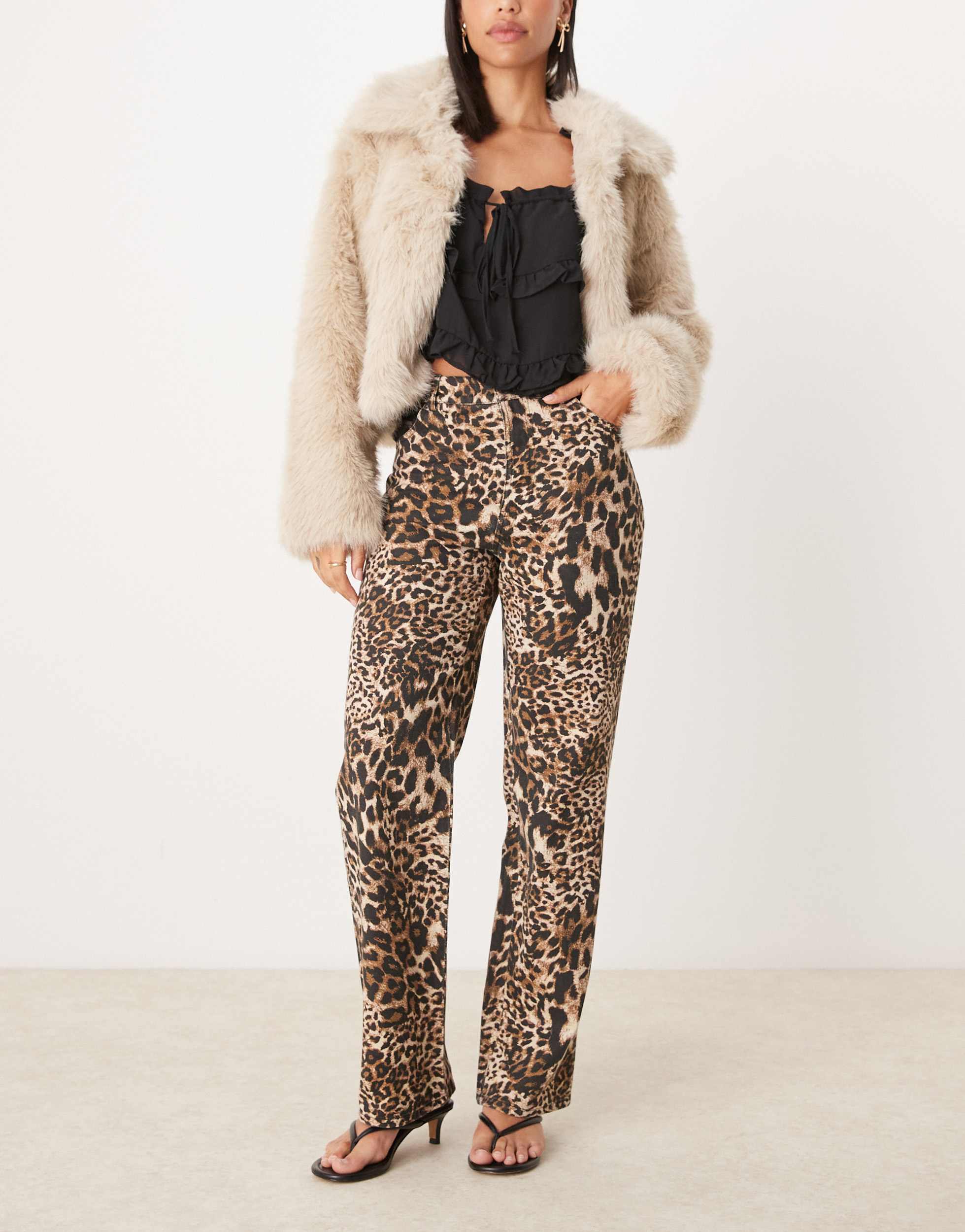 The Frolic exclusive lace pocket detail straight leg jeans in leopard print
