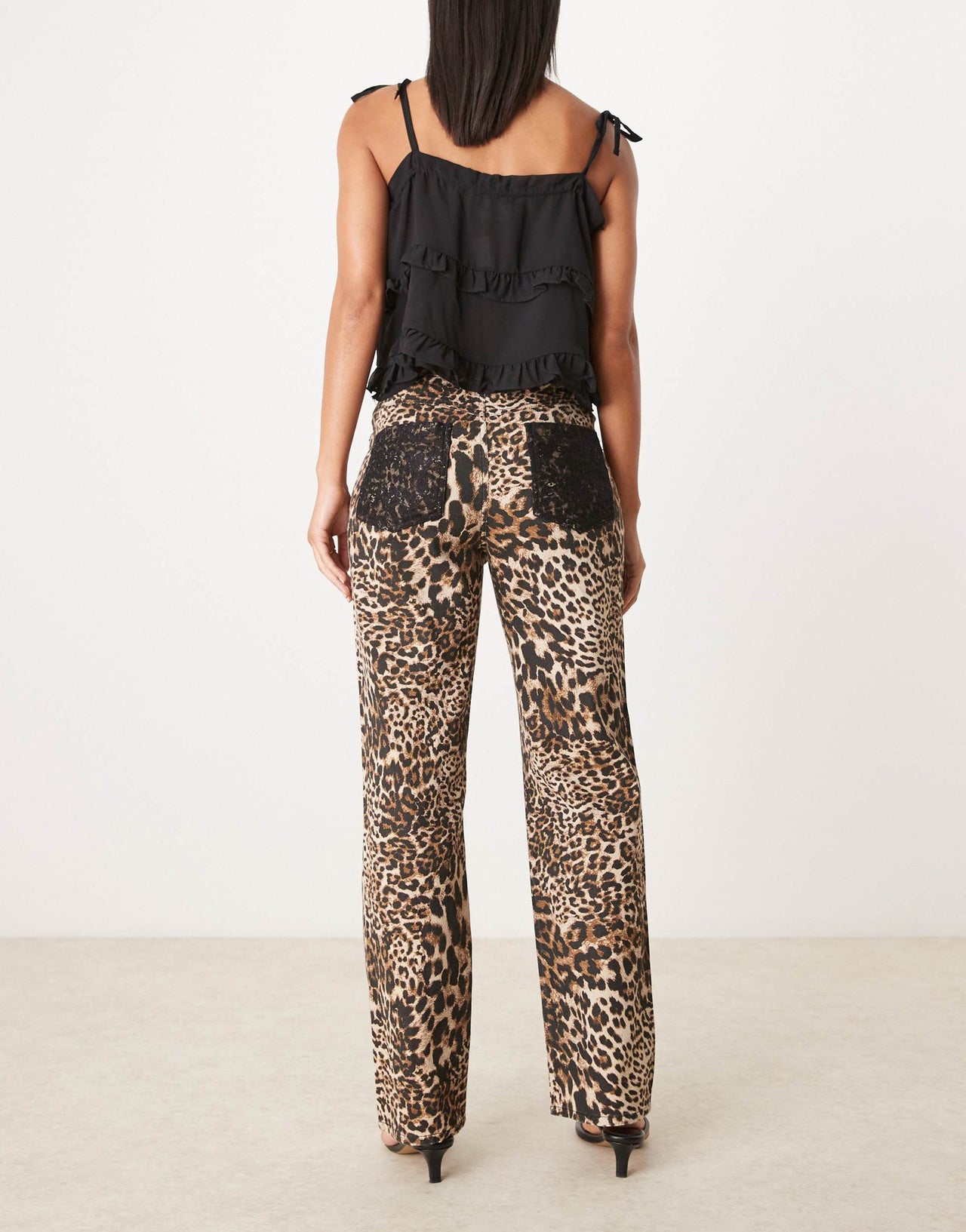 The Frolic exclusive lace pocket detail straight leg jeans in leopard print