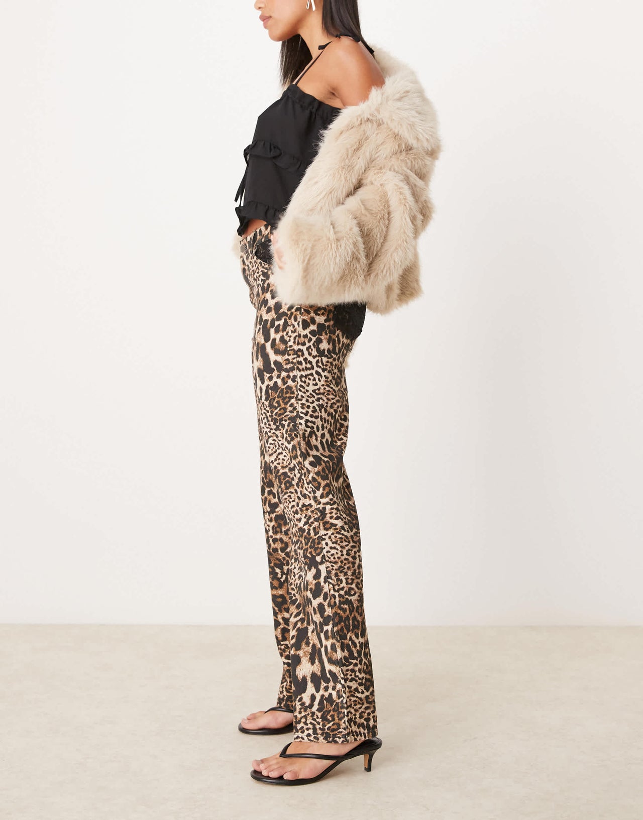 The Frolic exclusive lace pocket detail straight leg jeans in leopard print