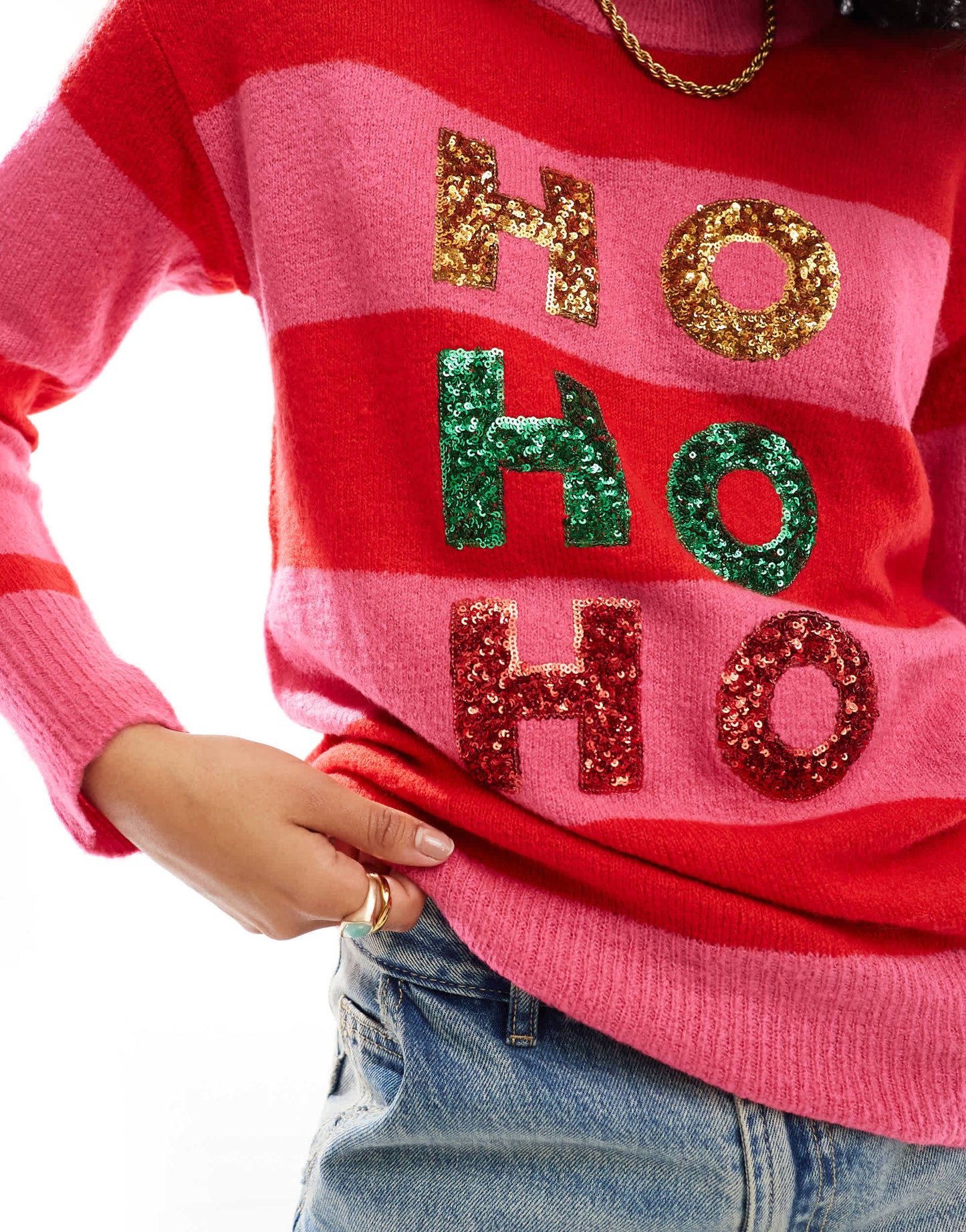 Brave Soul Christmas jumper in red and pink stripe