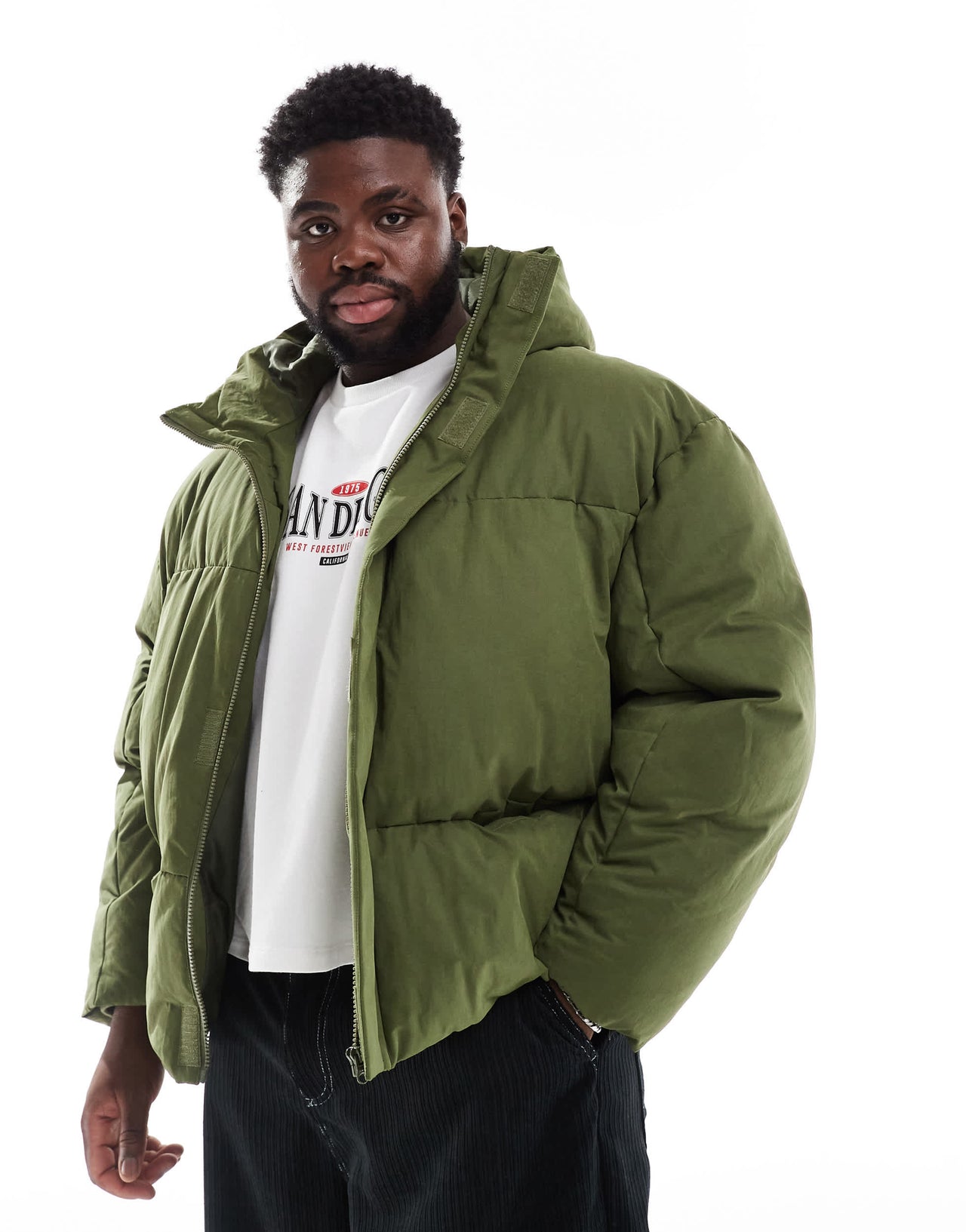 ASOS DESIGN oversized puffer jacket with seam detail in khaki