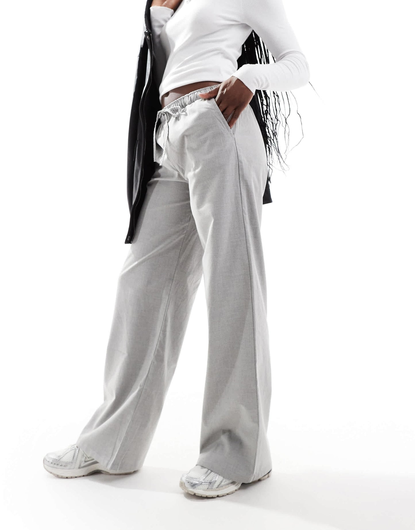 Stradivarius pull on trouser in light grey
