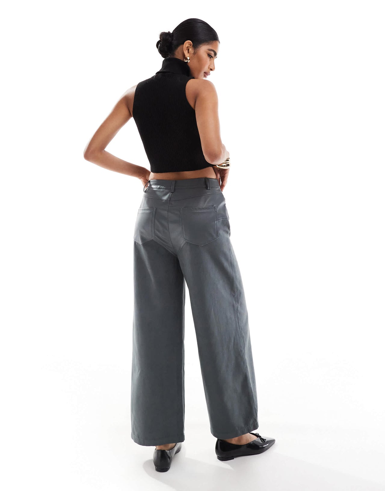 ASOS DESIGN faux leather and faux suede hybrid trouser in charcoal