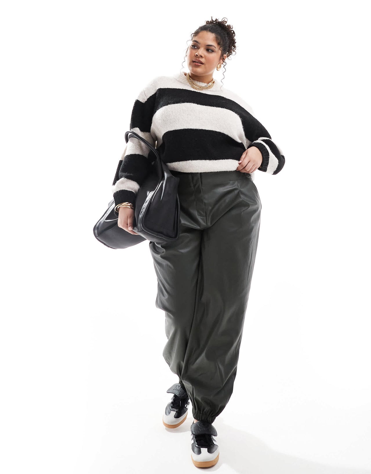 ASOS DESIGN Curve faux leather jogger in khaki