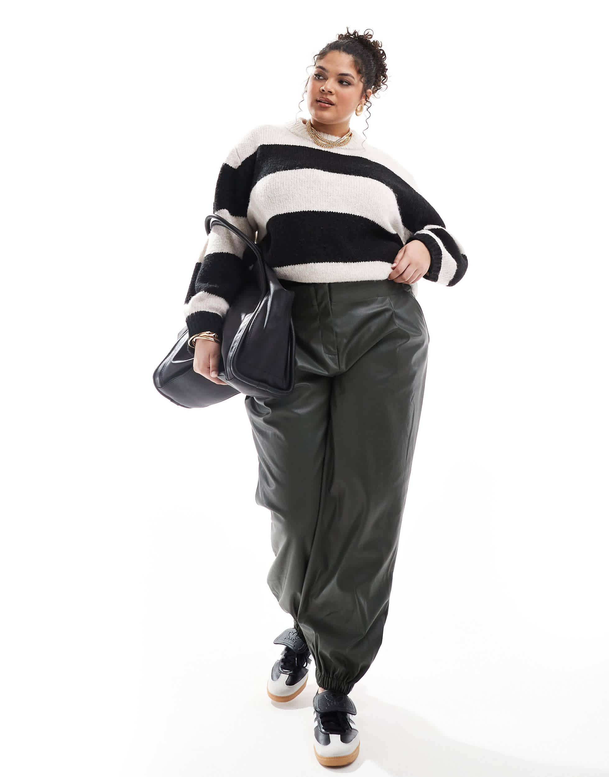 ASOS DESIGN Curve faux leather jogger in khaki