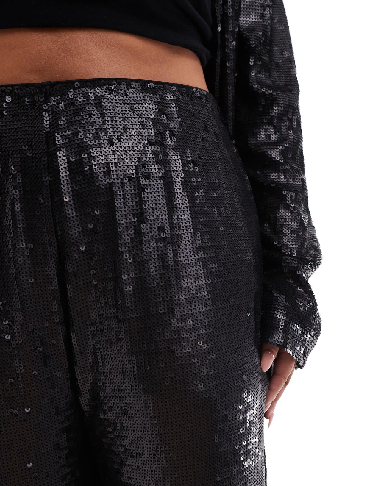 ASOS DESIGN Curve tailored sequin ankle grazer trousers in black