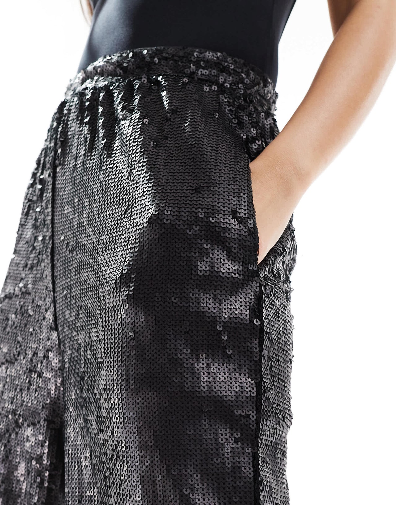 ASOS DESIGN sequin wide leg tailored trousers in black