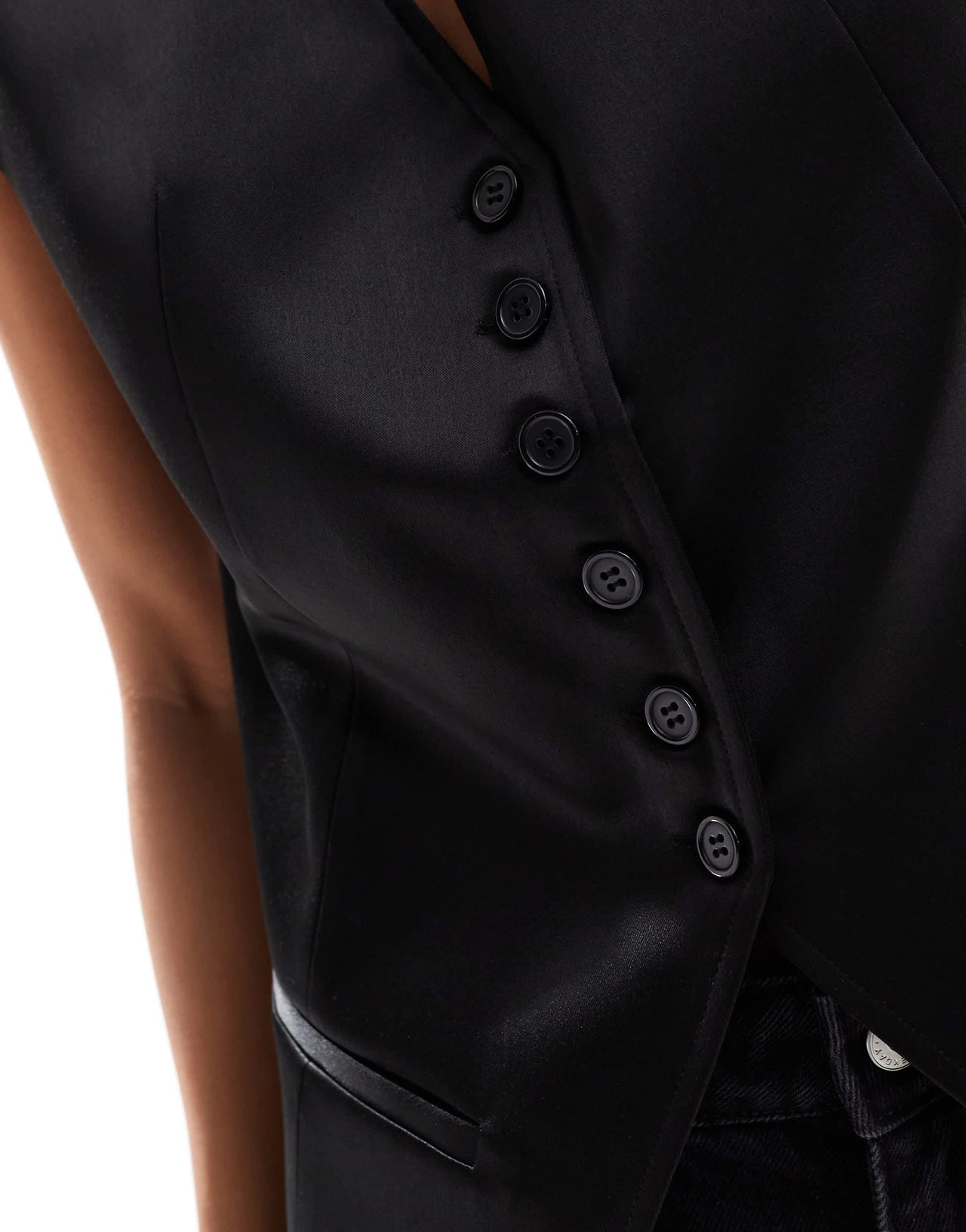 ASOS DESIGN bonded satin exaggerated waistcoat in black