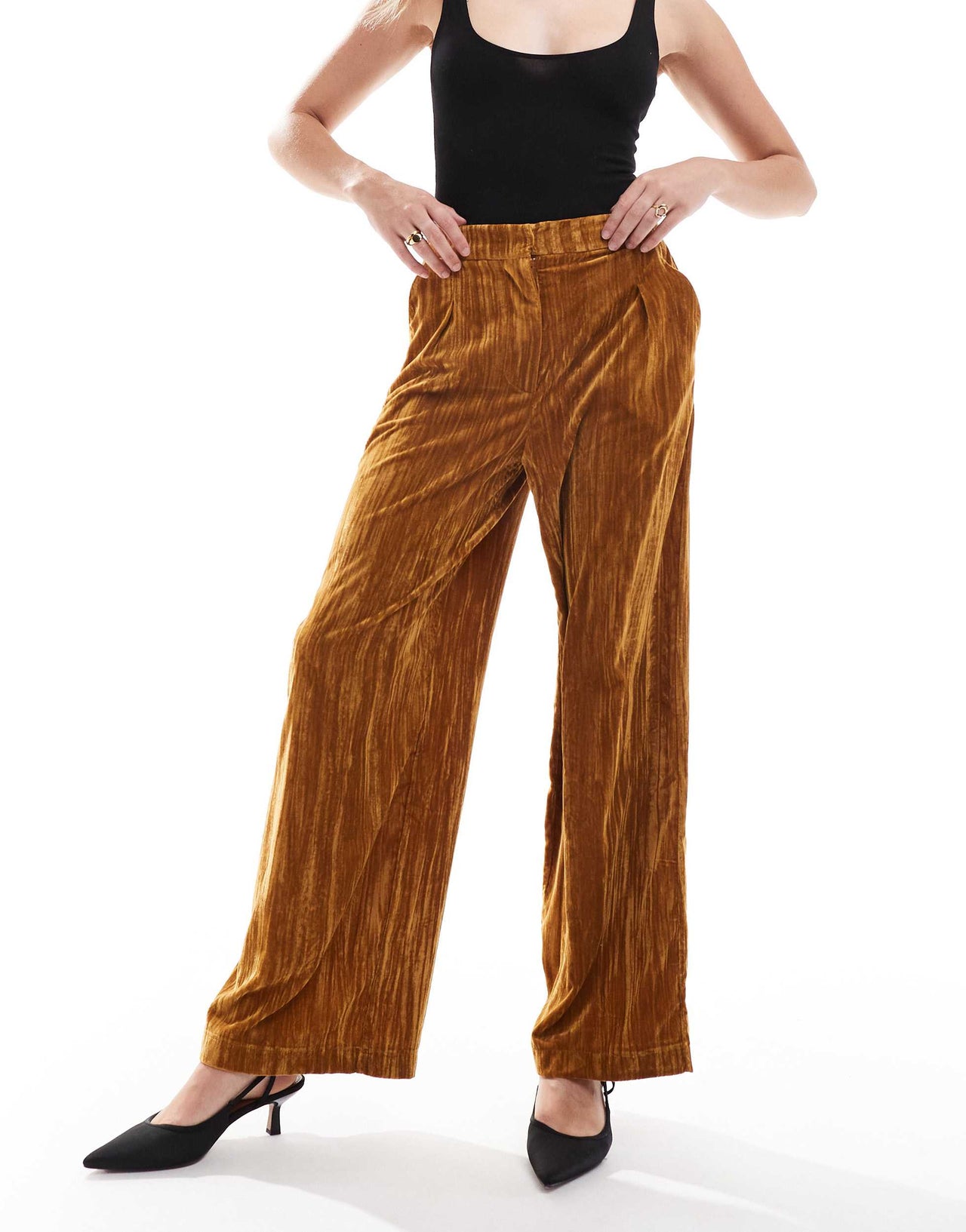 ASOS DESIGN tailored crinkle velvet trouser co-ord in gold