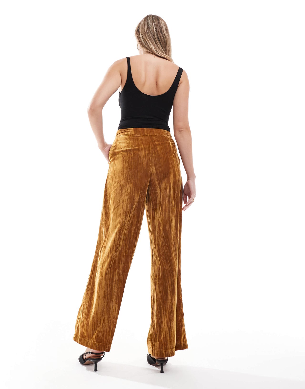 ASOS DESIGN tailored crinkle velvet trouser co-ord in gold