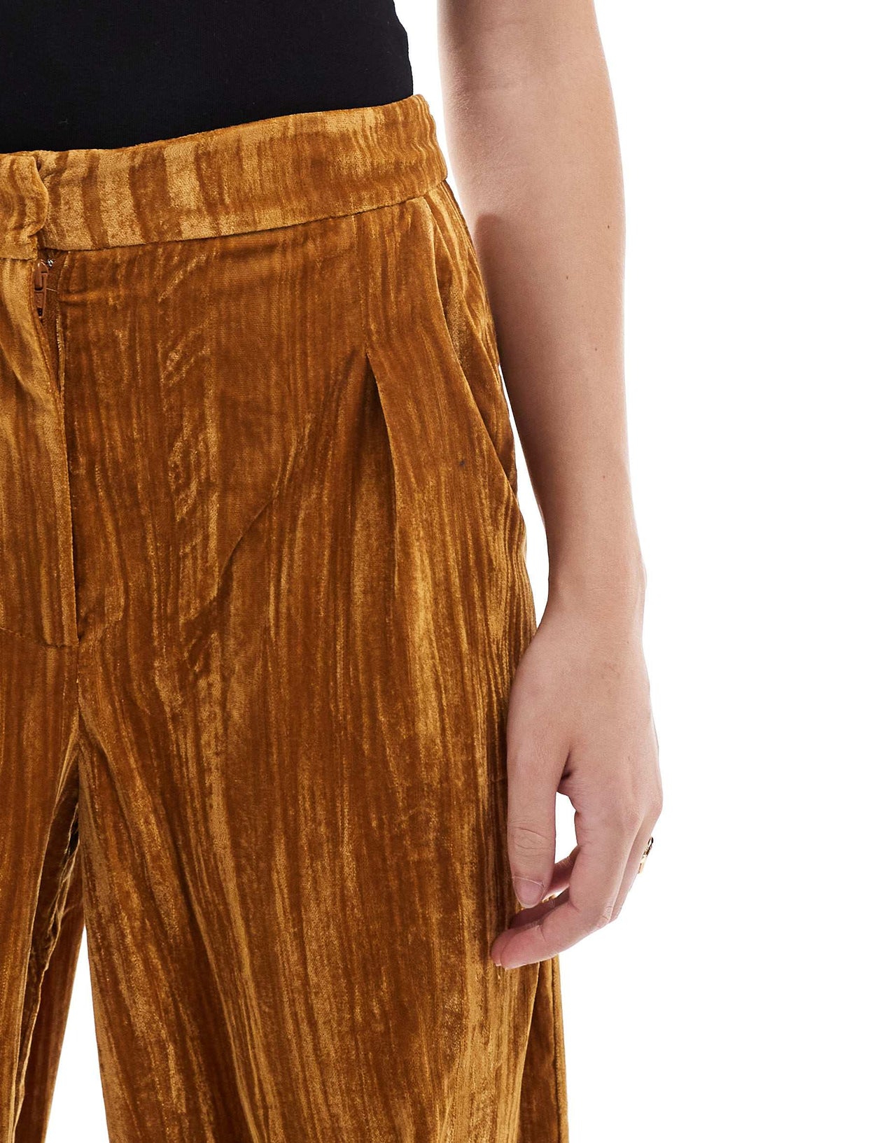 ASOS DESIGN tailored crinkle velvet trouser co-ord in gold