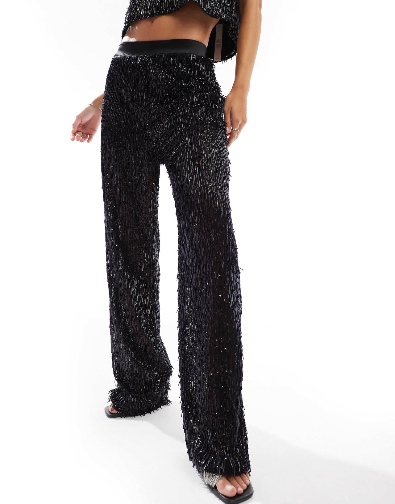 ASOS DESIGN premium beaded tailored trouser in black