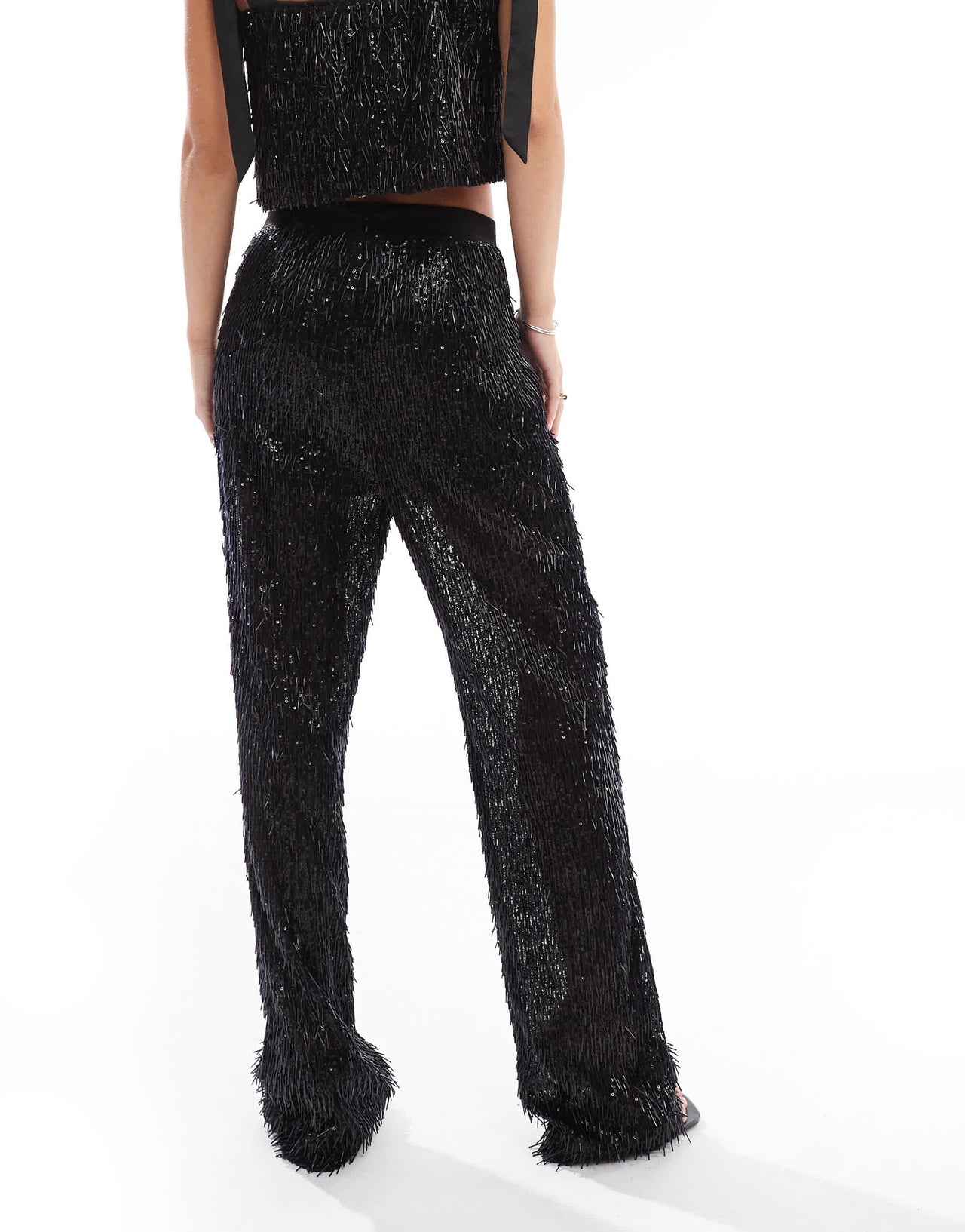 ASOS DESIGN premium beaded tailored trouser in black