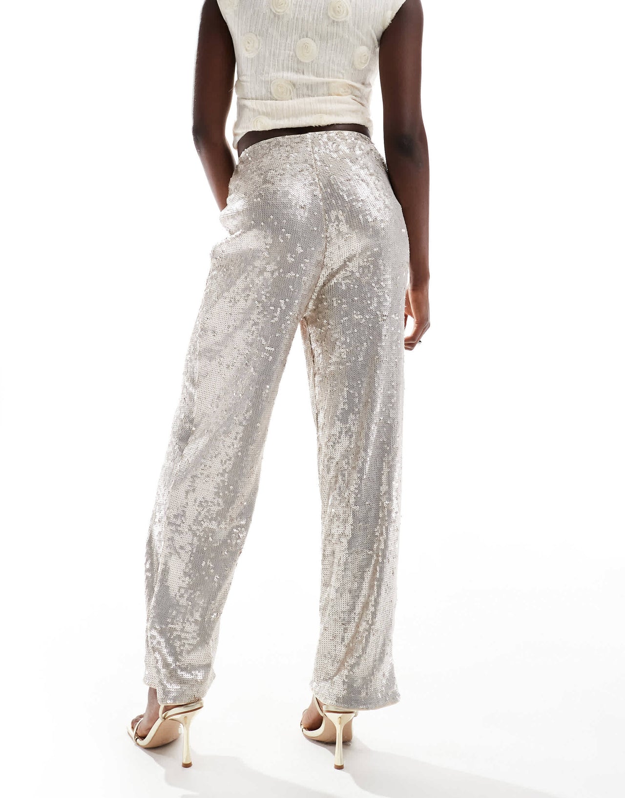 ASOS DESIGN tailored sequin ankle grazer trousers in cream
