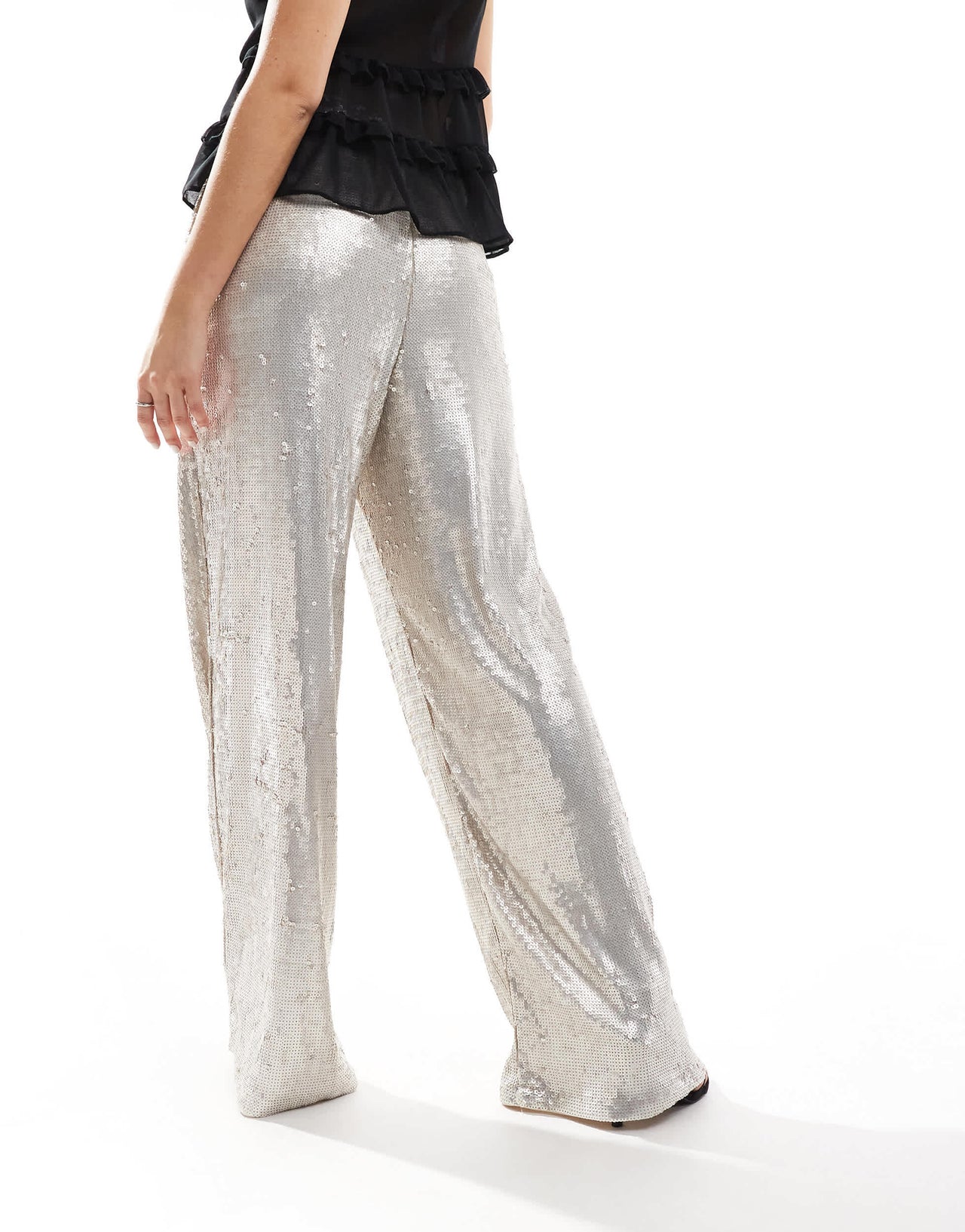 ASOS DESIGN sequin wide leg tailored trouser in cream