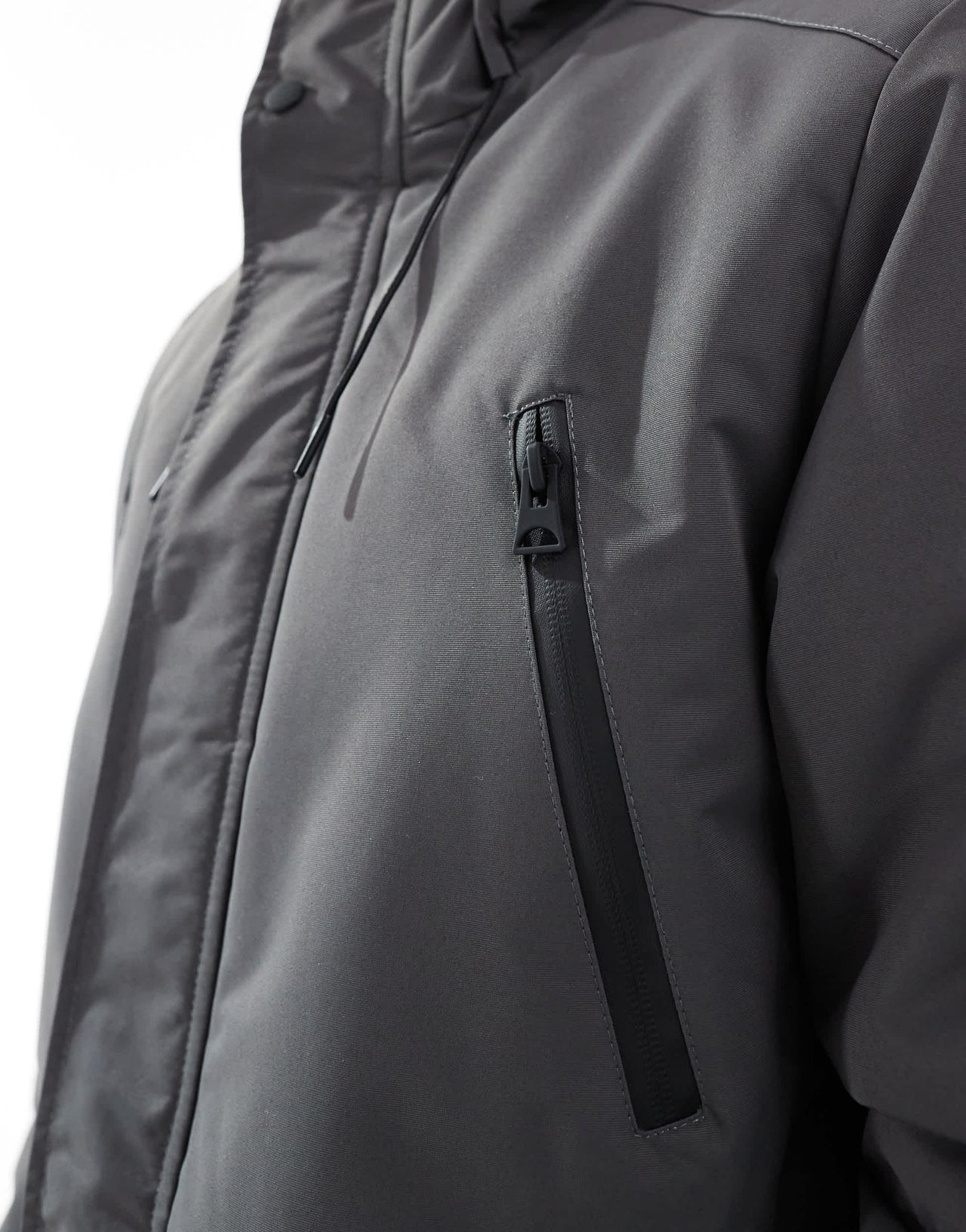Brave Soul parka jacket with hood and concealed zip in grey