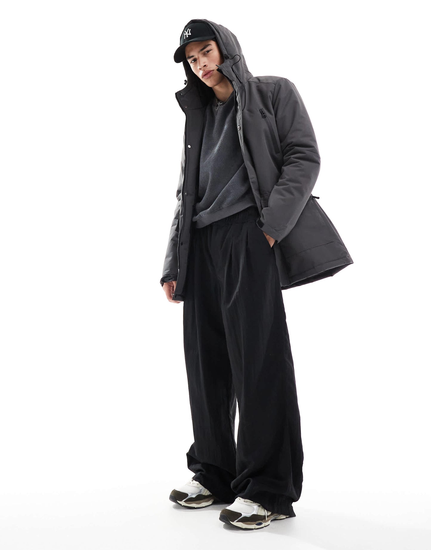 Brave Soul parka jacket with hood and concealed zip in grey