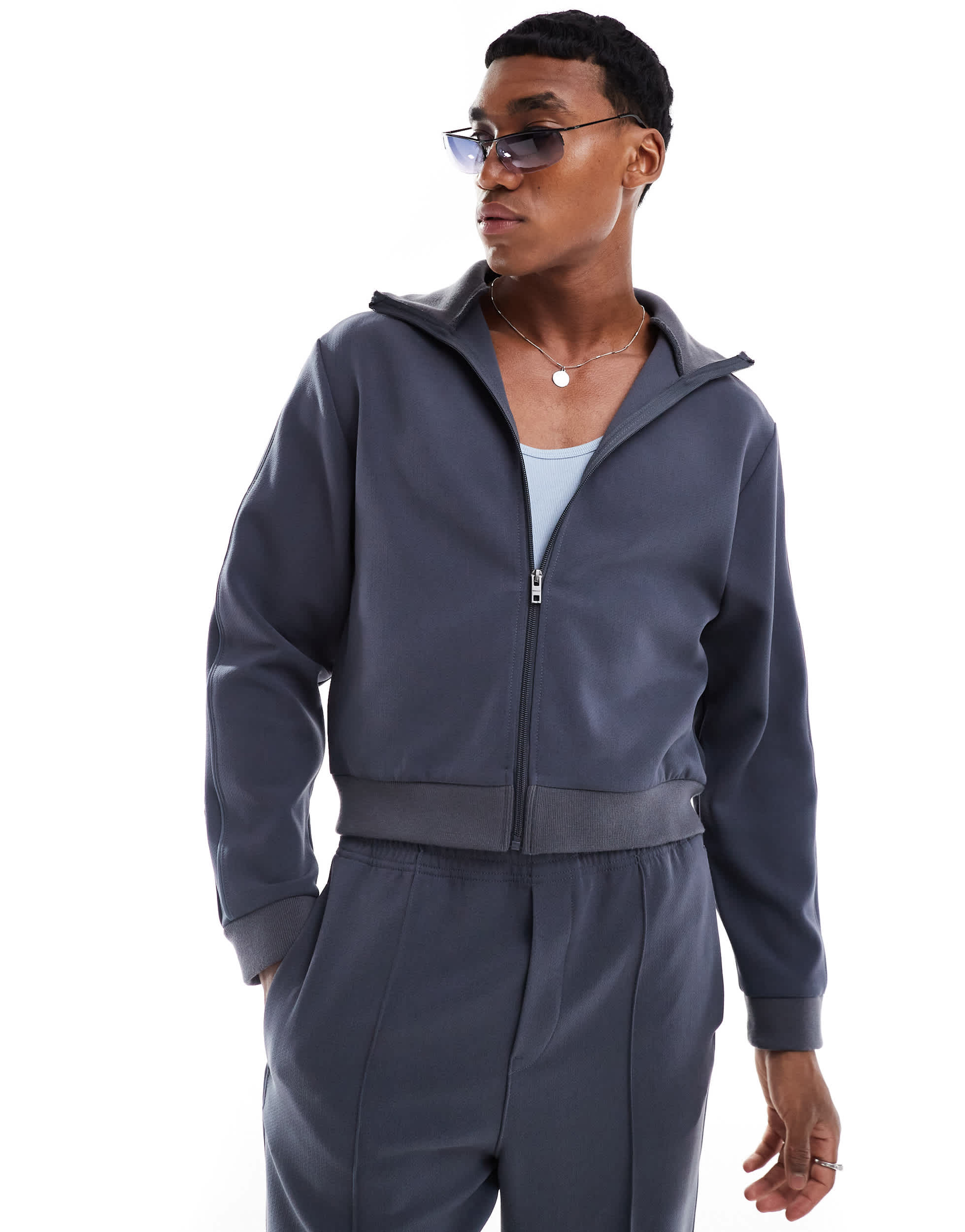 Weekday Ant co-ord structured zip through track jacket in navy