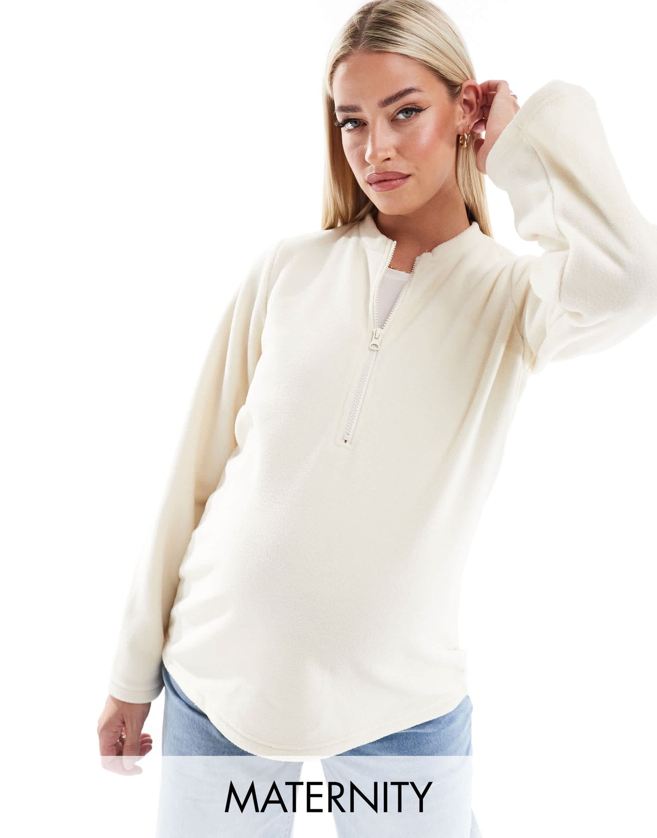 Mamalicious Maternity zip front fleece with wide sleeves in cream