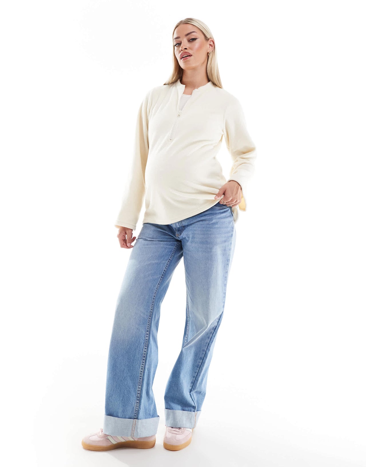 Mamalicious Maternity zip front fleece with wide sleeves in cream