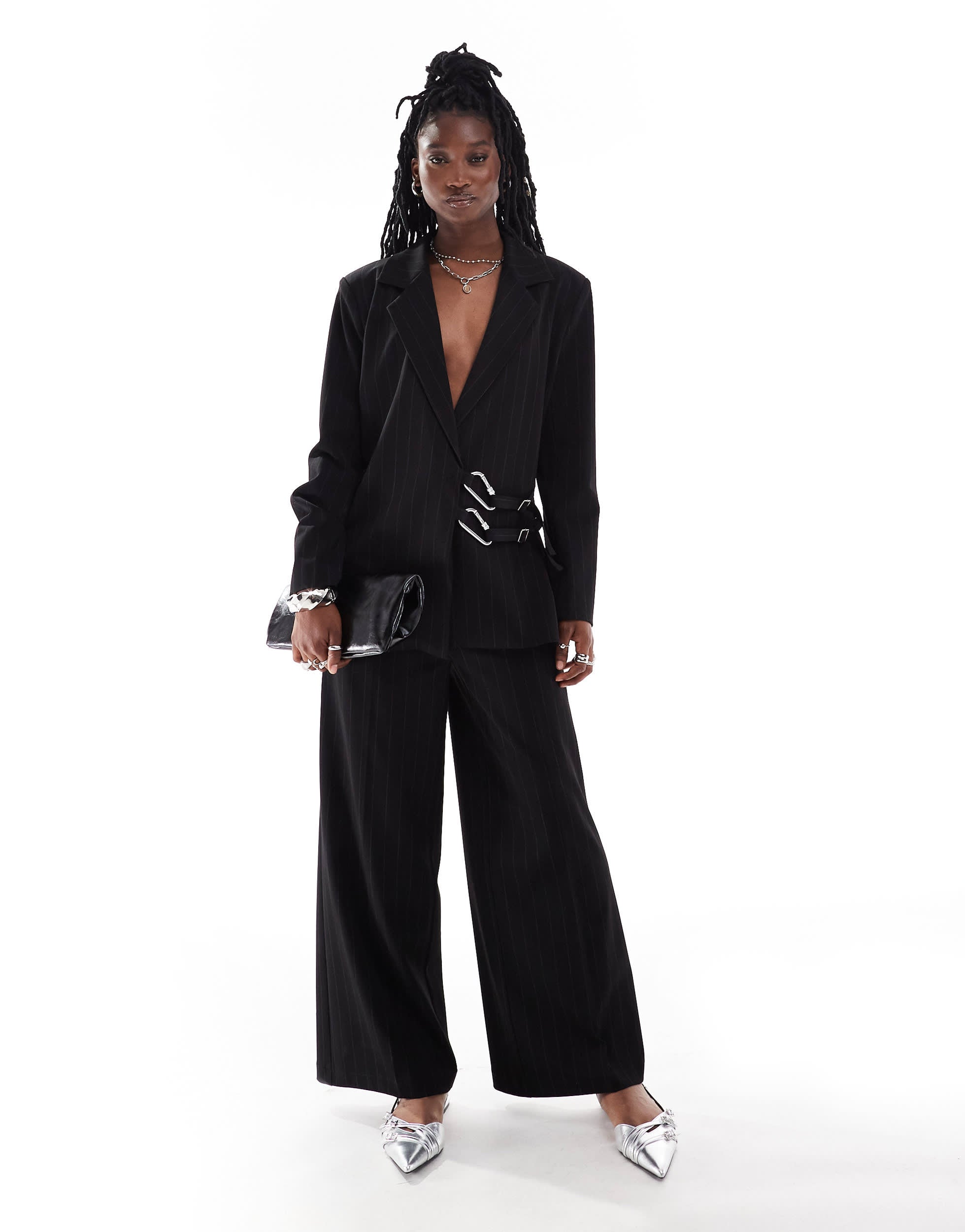 COLLUSION wide leg trouser co-rd in black pinstripe