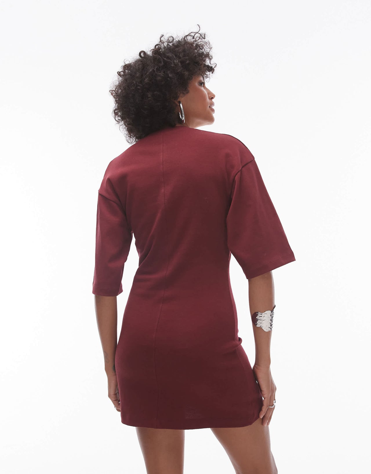 Topshop premium seamed  t-shirt mini dress in burgundy