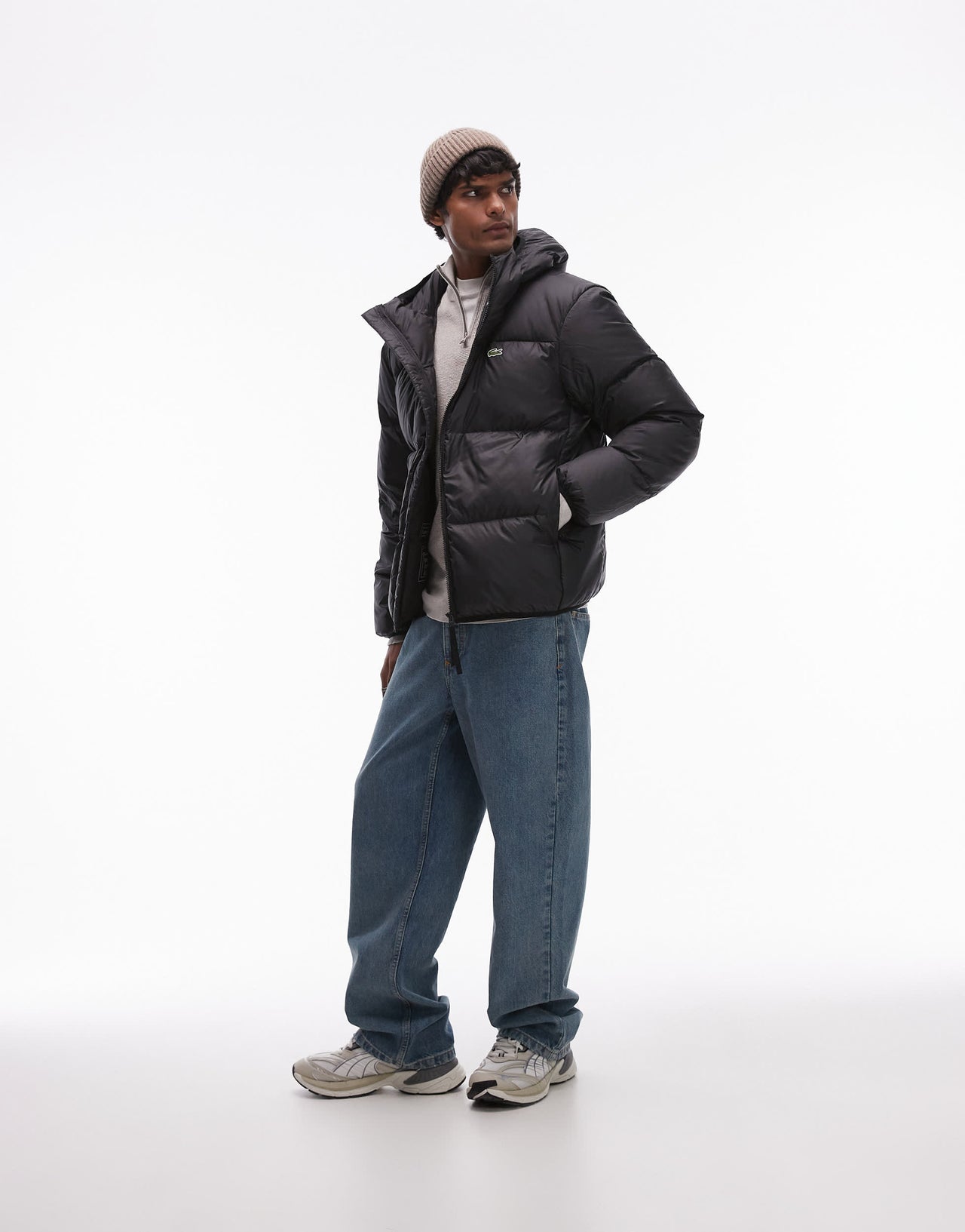 Lacoste essentials quilted puffer jacket in black
