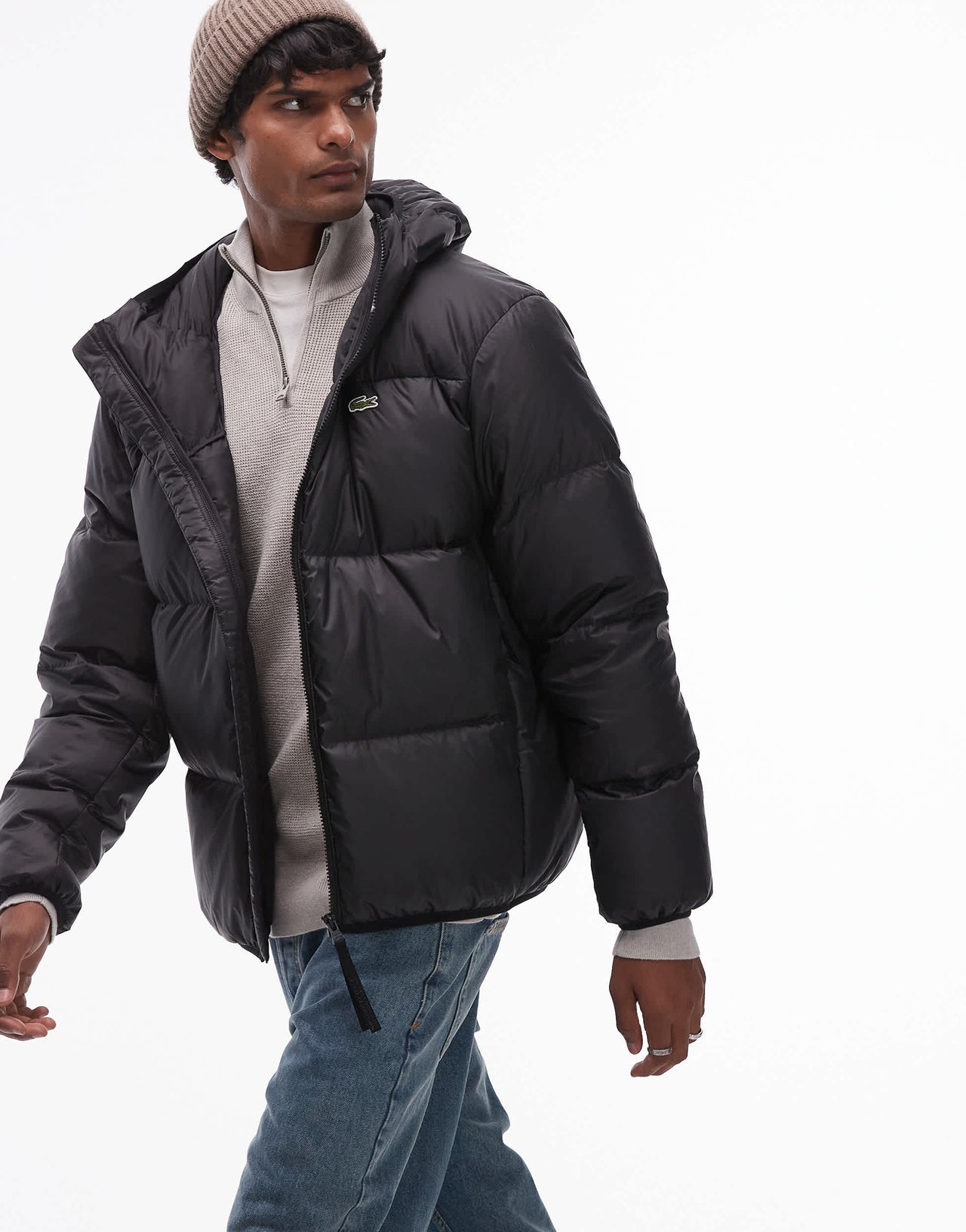 Lacoste essentials quilted puffer jacket in black