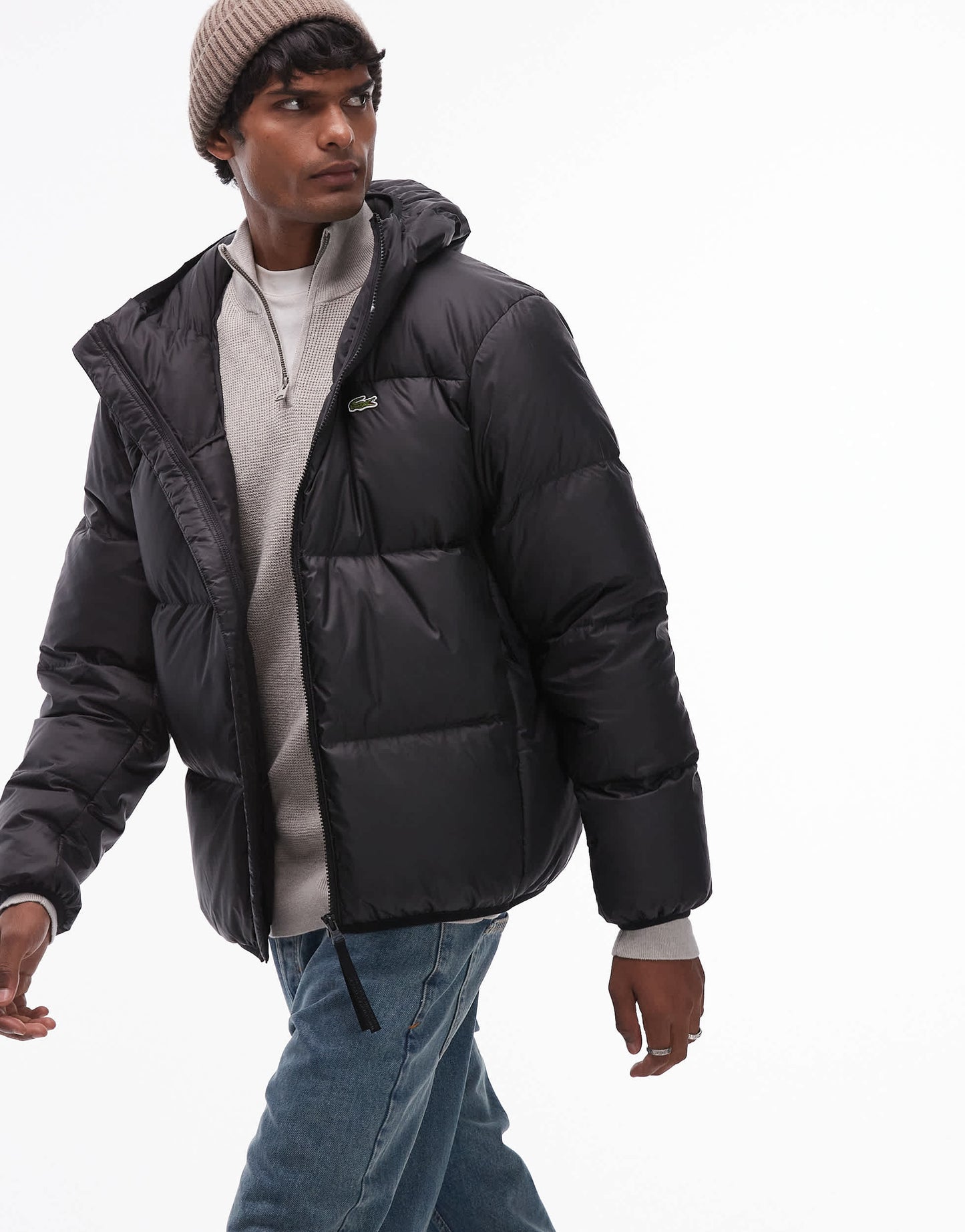 Lacoste essentials quilted puffer jacket in black