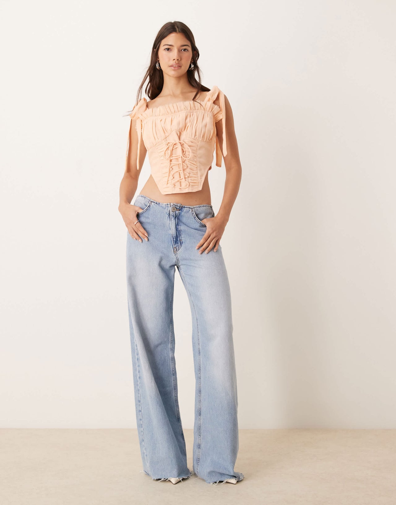 ASOS DESIGN chiffon lace up detail corset in blush