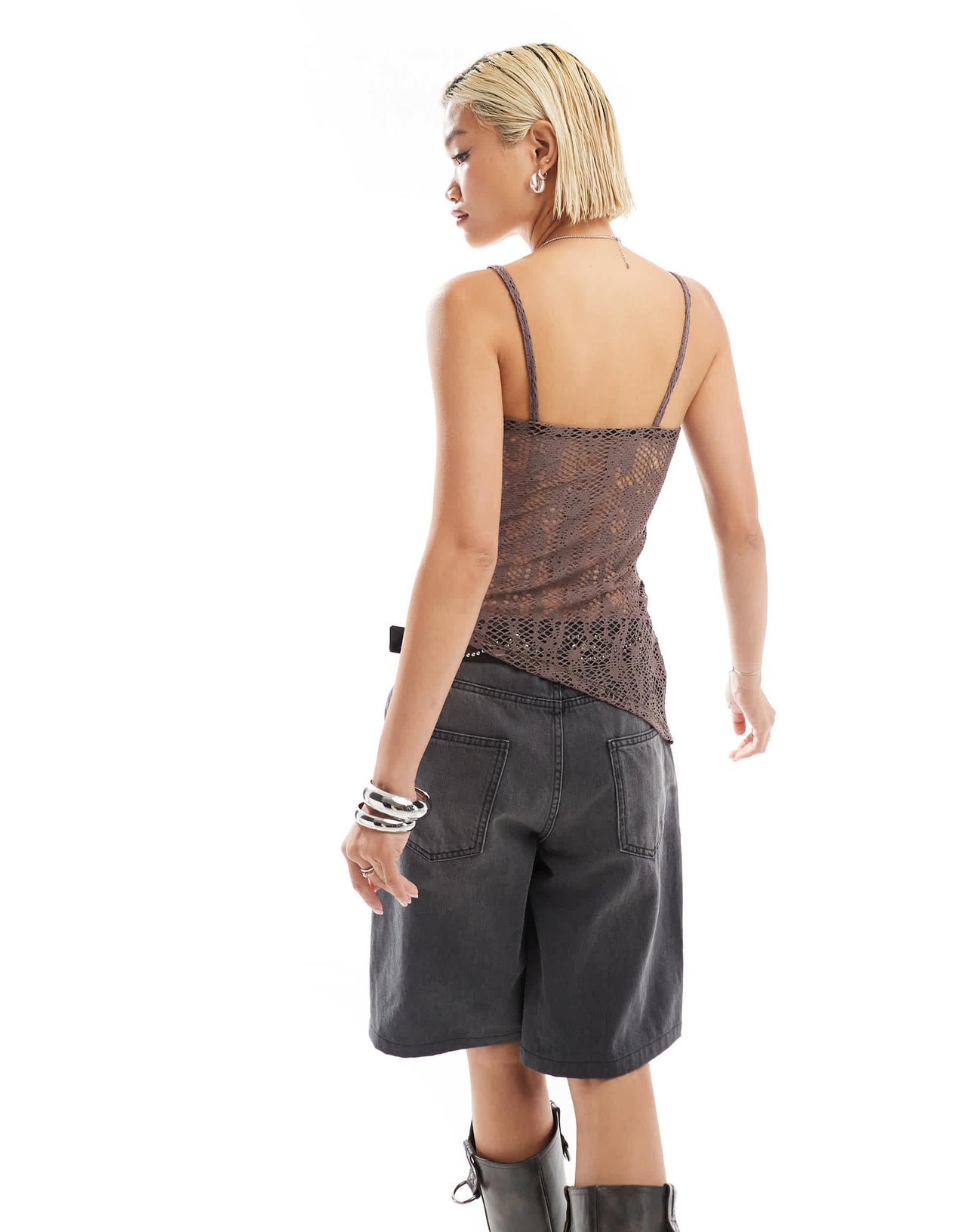 COLLUSION asymmetric bandeau top in lace