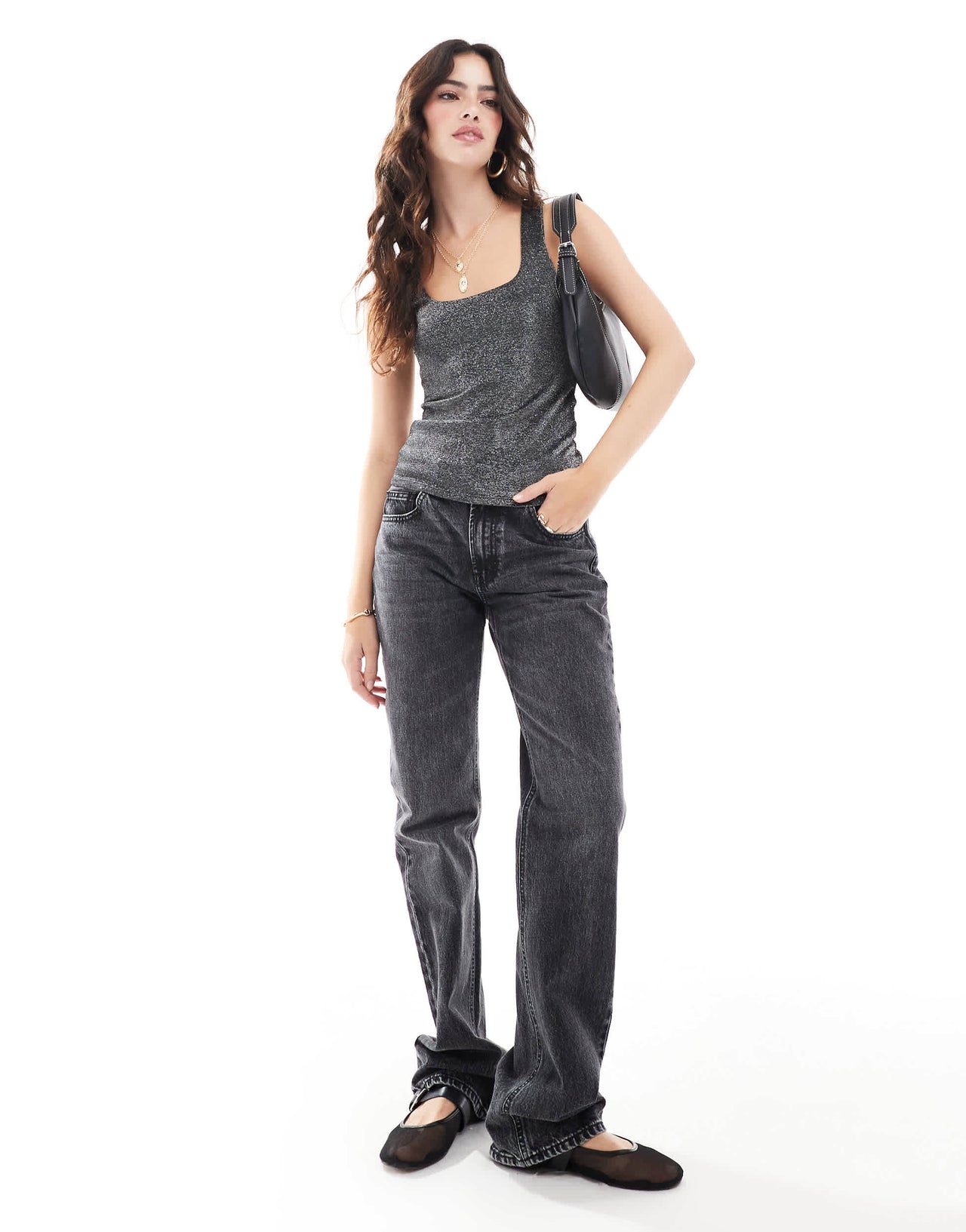 JJXX reversible scoop top in black glitter