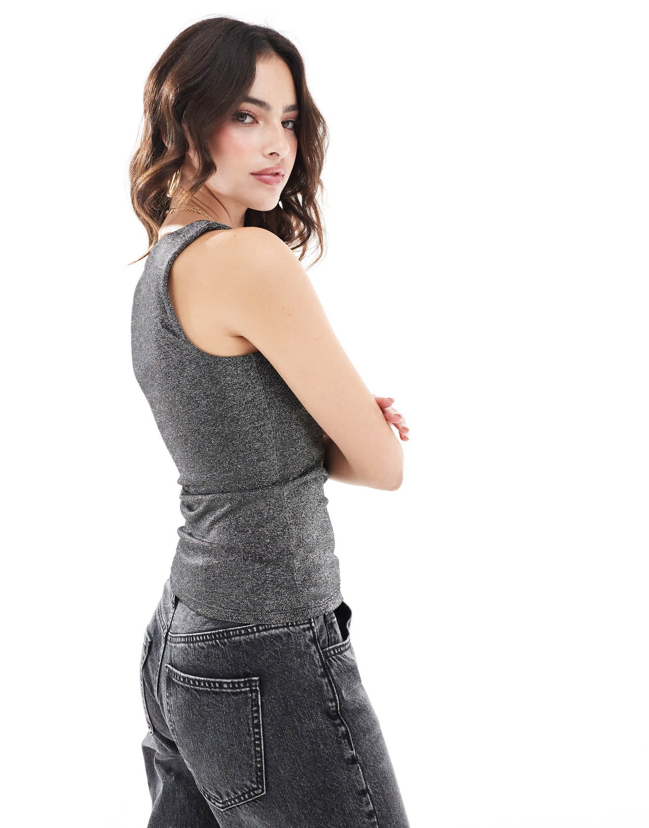 JJXX reversible scoop top in black glitter