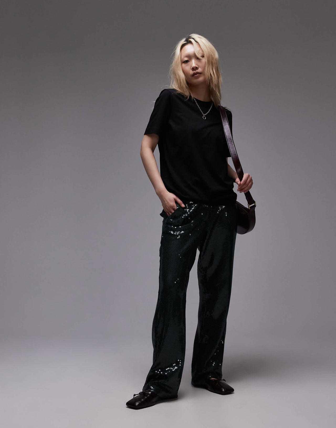 Topshop Petite sequin tailored trouser in green