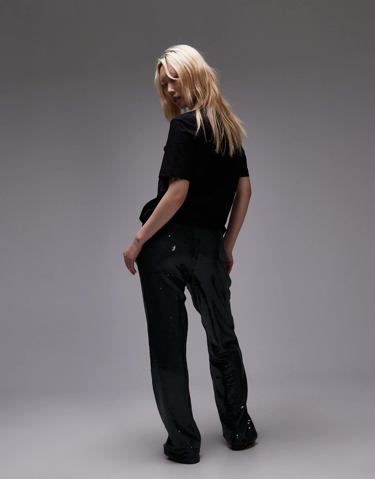 Topshop Petite sequin tailored trouser in green